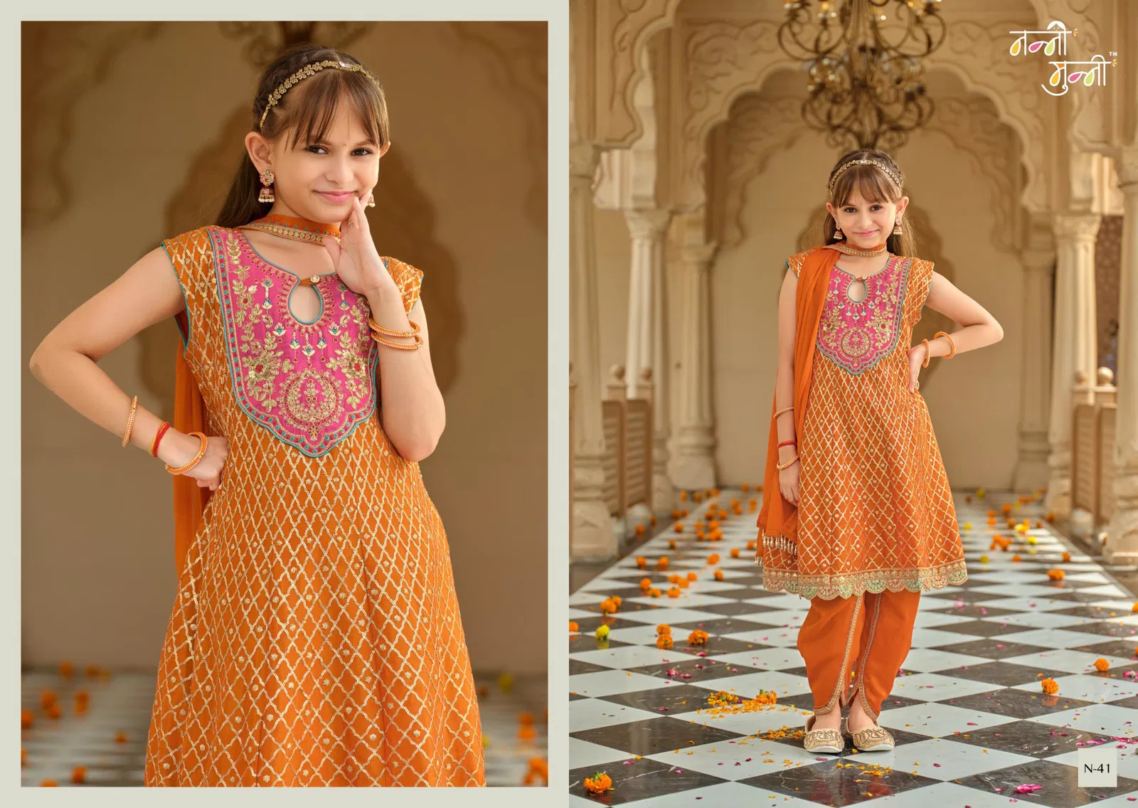 Nanni Munni Esha Chinon With Embroidery Work Top Dhoti And Dupatta