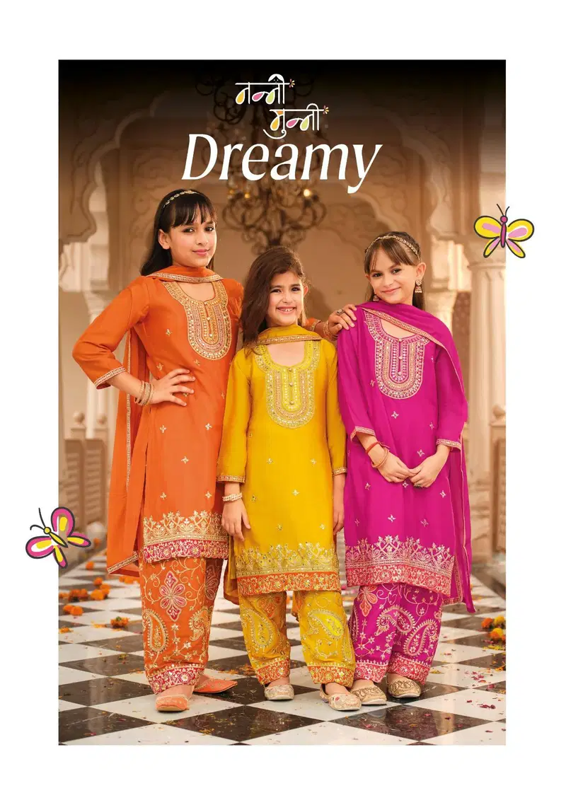 Nanni Munni Dreamy Chinon With Embroidery Work Top Farshi And Dupatta
