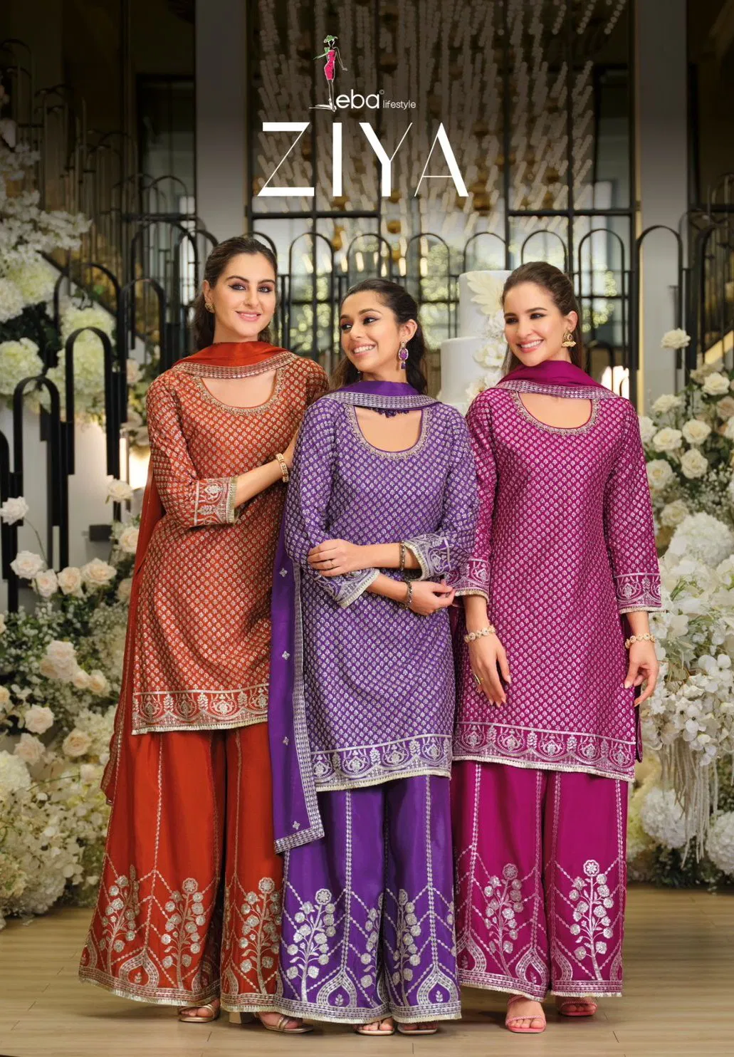Eba Ziya Chinon With Embroidery Work Designer Top Bottom And Dupatta