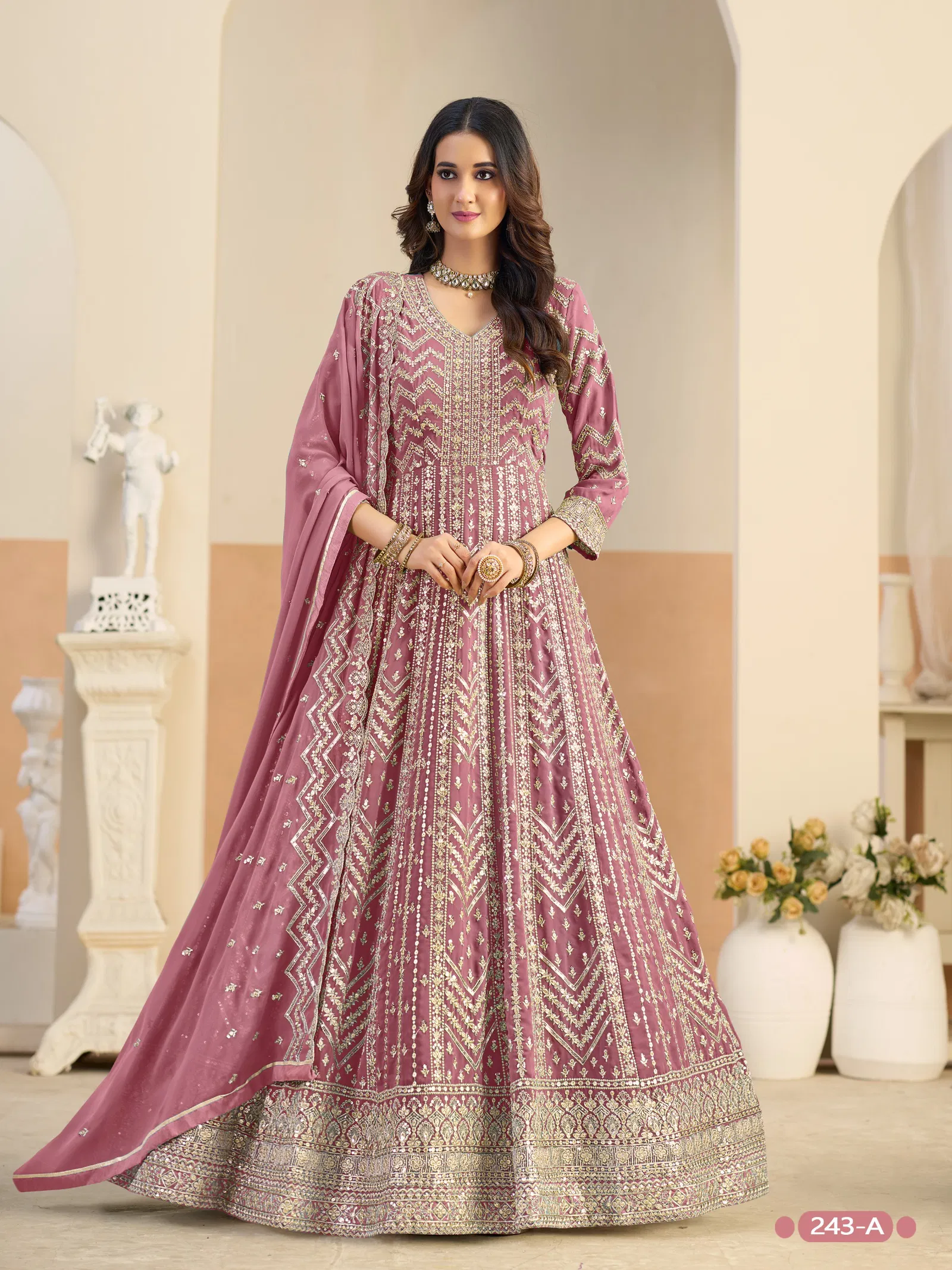 Aanaya Vol 243 Faux Georgette With Work Designer Gown And Dupatta Collection