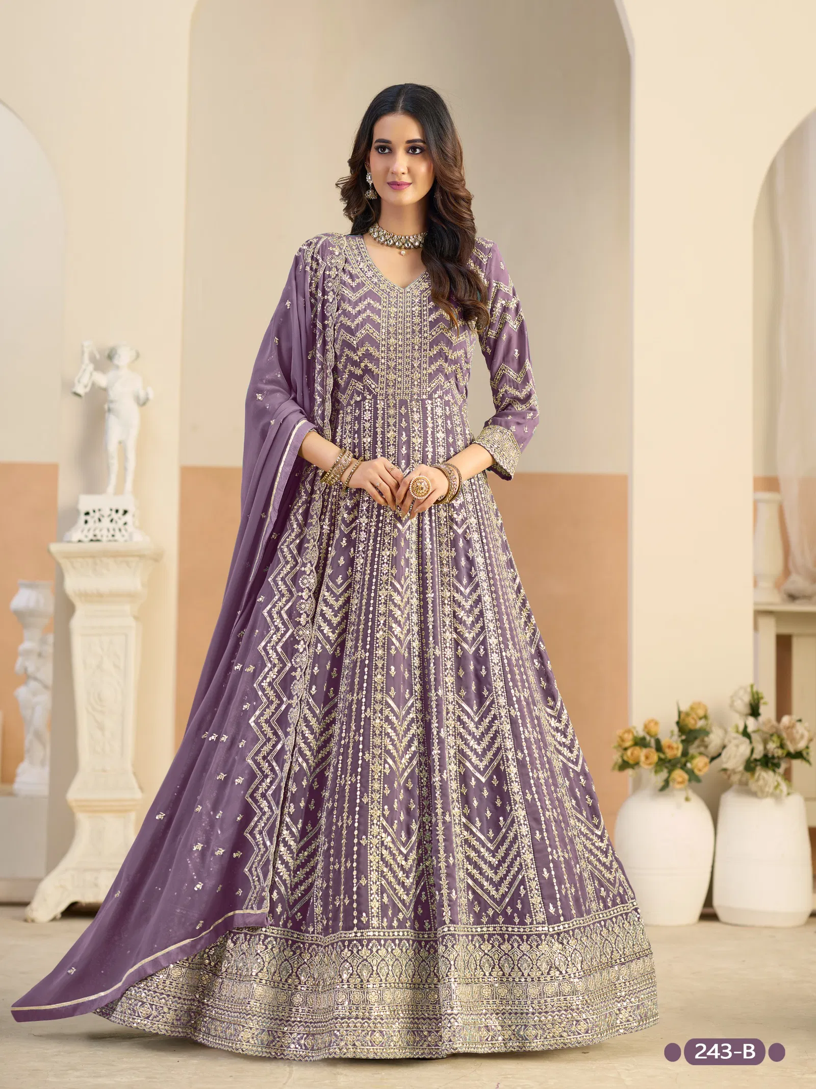 Aanaya Vol 243 Faux Georgette With Work Designer Gown And Dupatta Collection