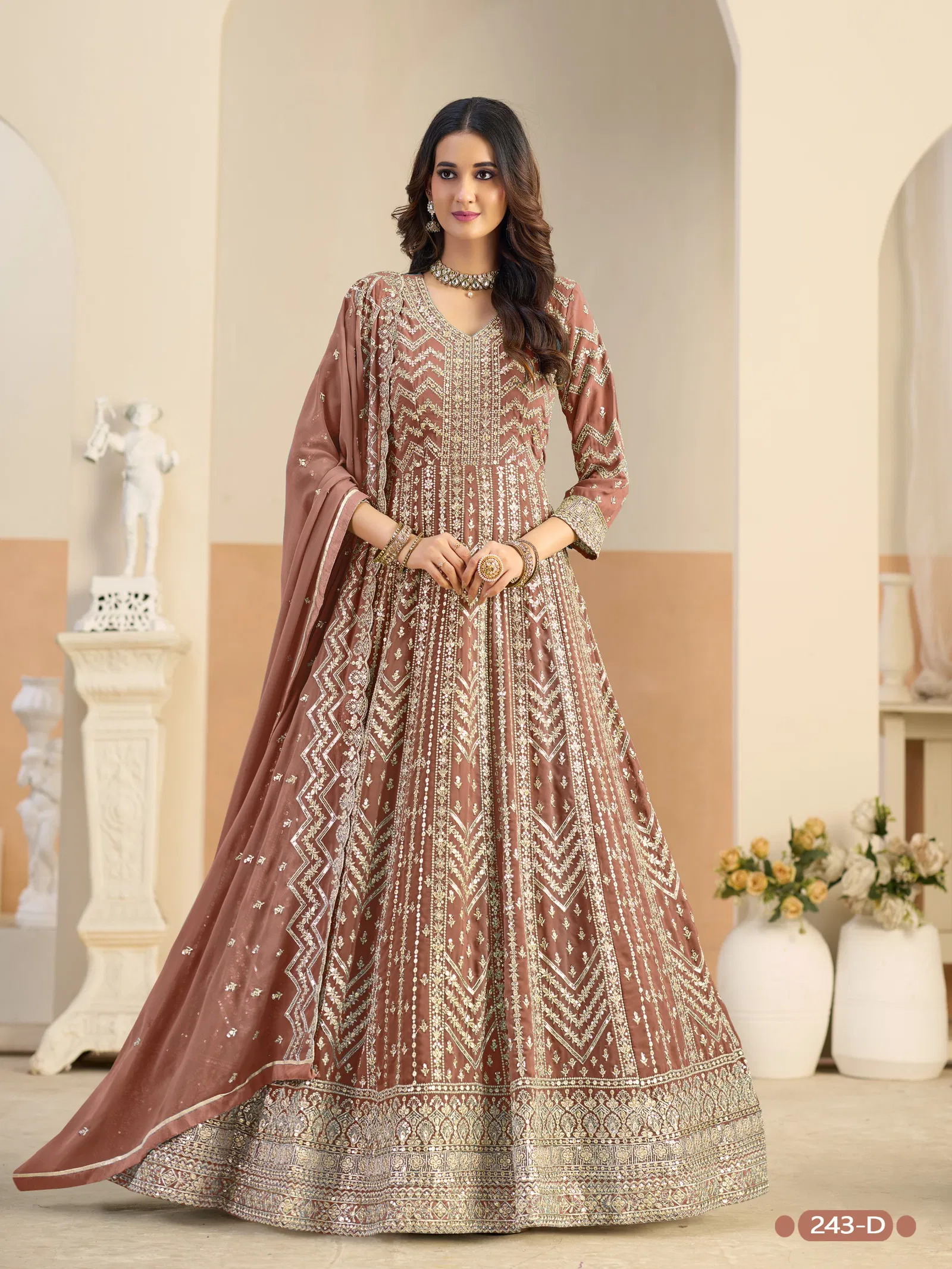 Aanaya Vol 243 Faux Georgette With Work Designer Gown And Dupatta Collection