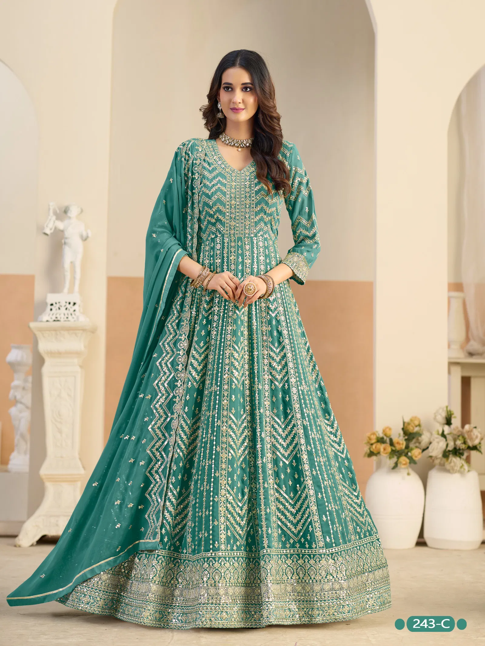 Aanaya Vol 243 Faux Georgette With Work Designer Gown And Dupatta Collection