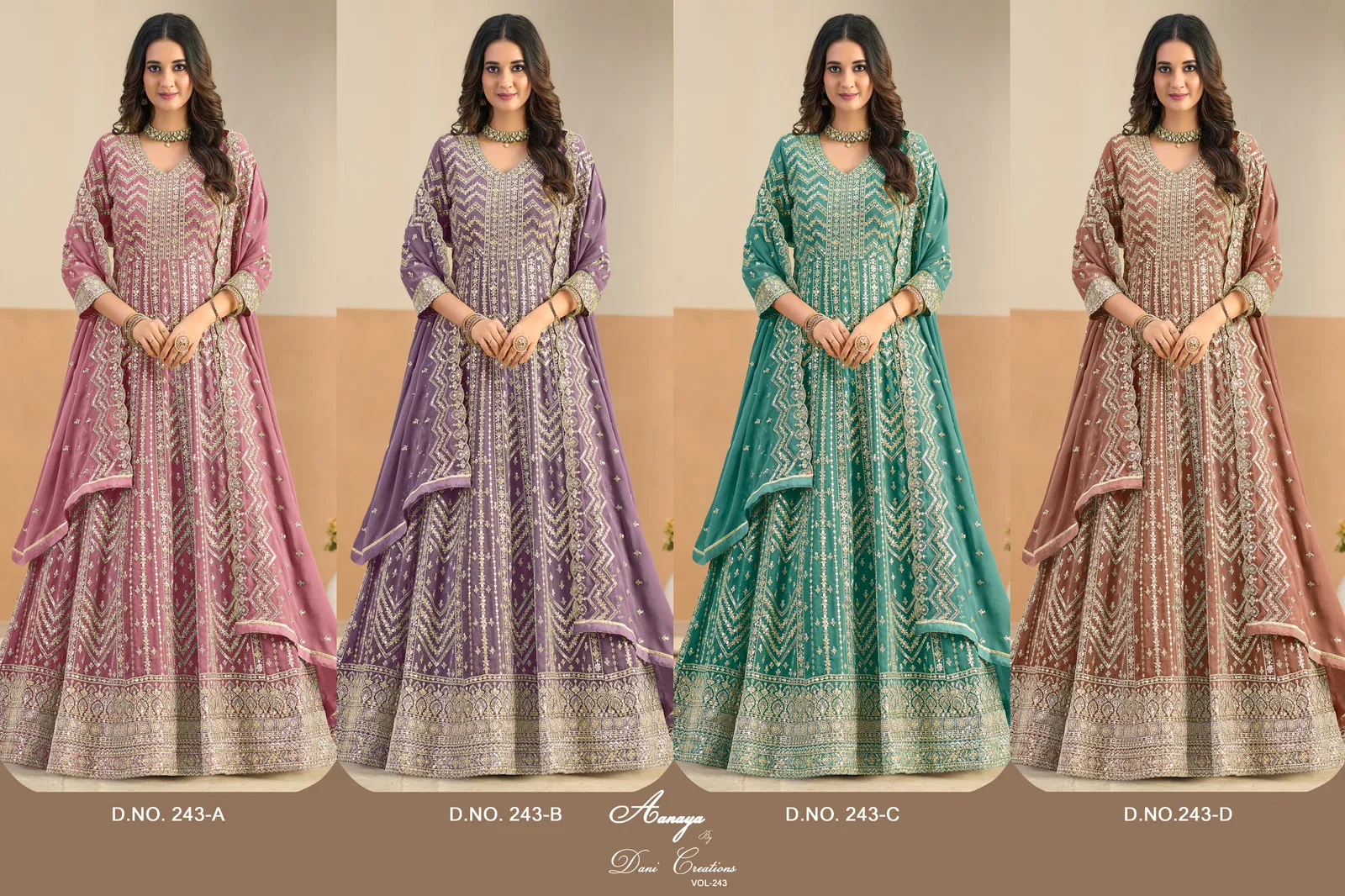 Aanaya Vol 243 Faux Georgette With Work Designer Gown And Dupatta Collection