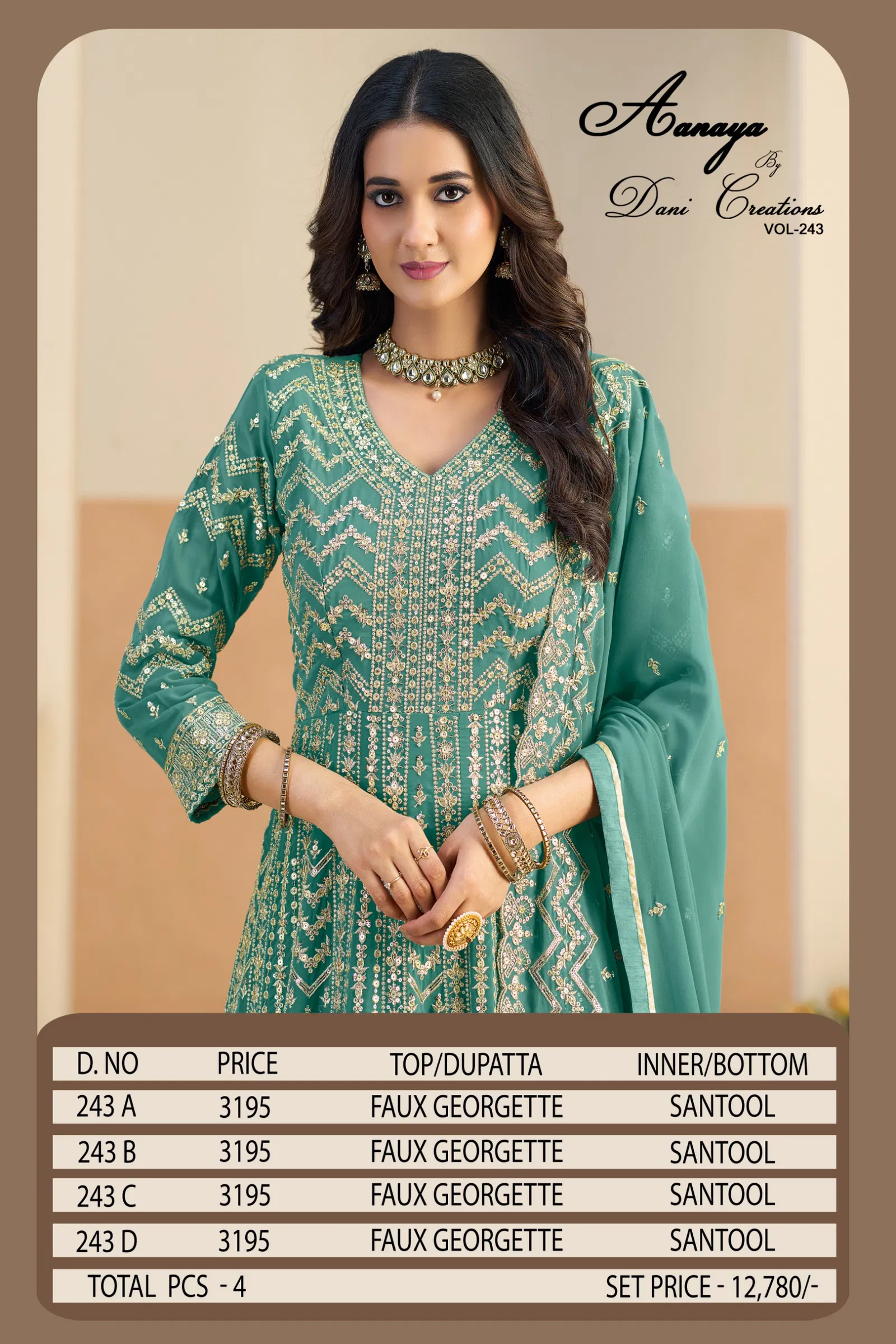 Aanaya Vol 243 Faux Georgette With Work Designer Gown And Dupatta Collection