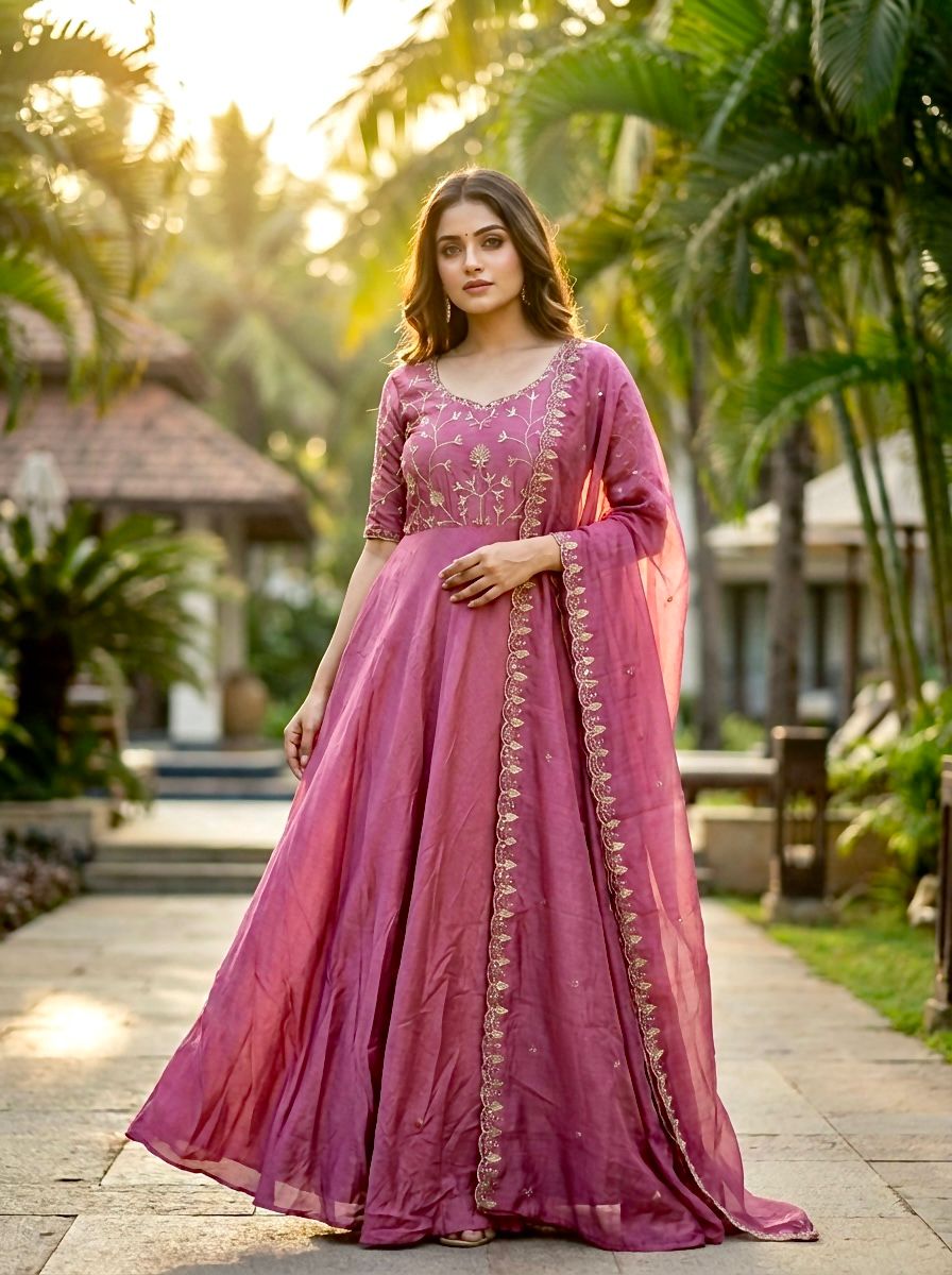 Lekha KL 5038 Vichitra Embroidery Gown With Dupatta