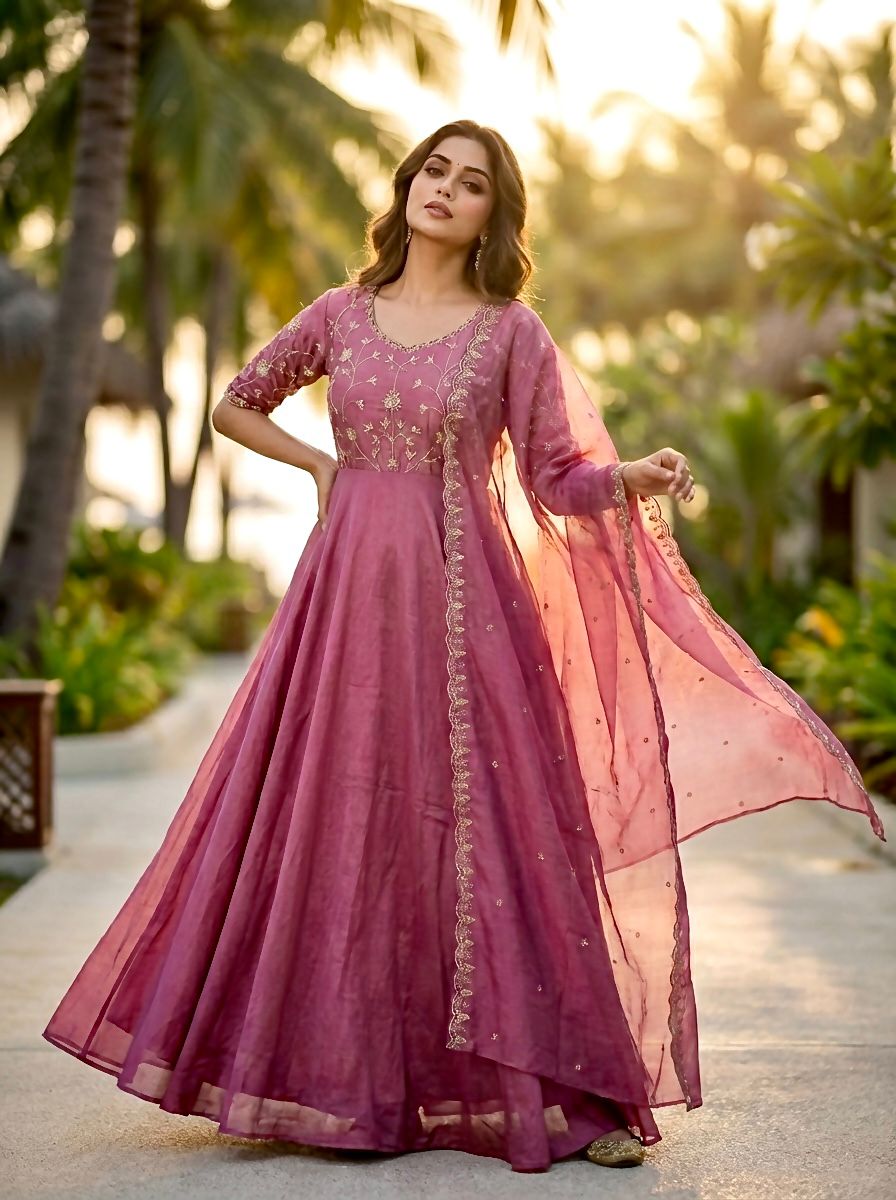 Lekha KL 5038 Vichitra Embroidery Gown With Dupatta
