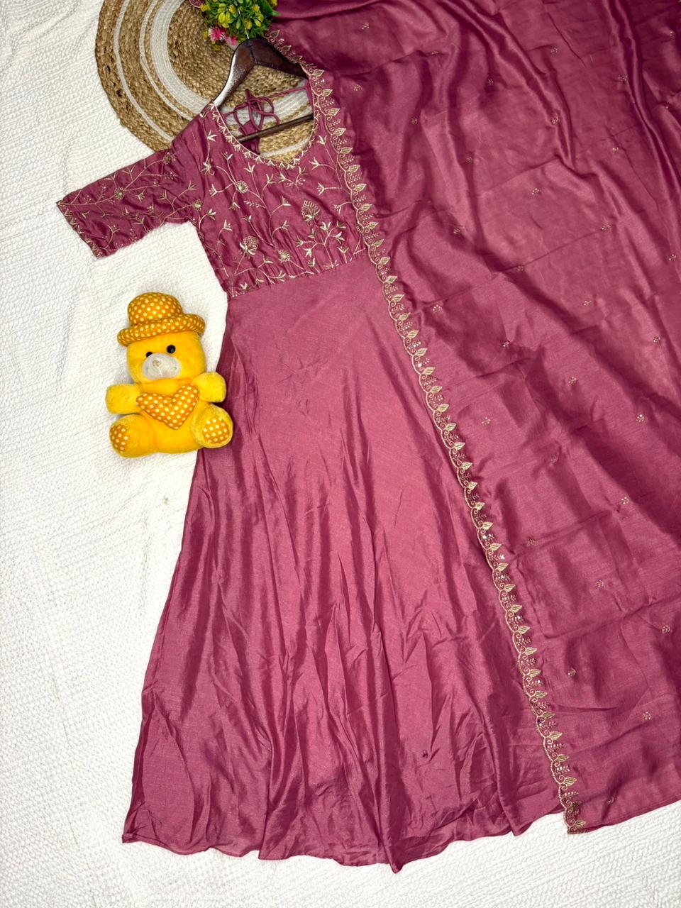 Lekha KL 5038 Vichitra Embroidery Gown With Dupatta