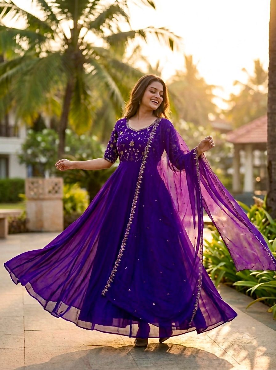 Lekha KL 5038 Vichitra Embroidery Gown With Dupatta