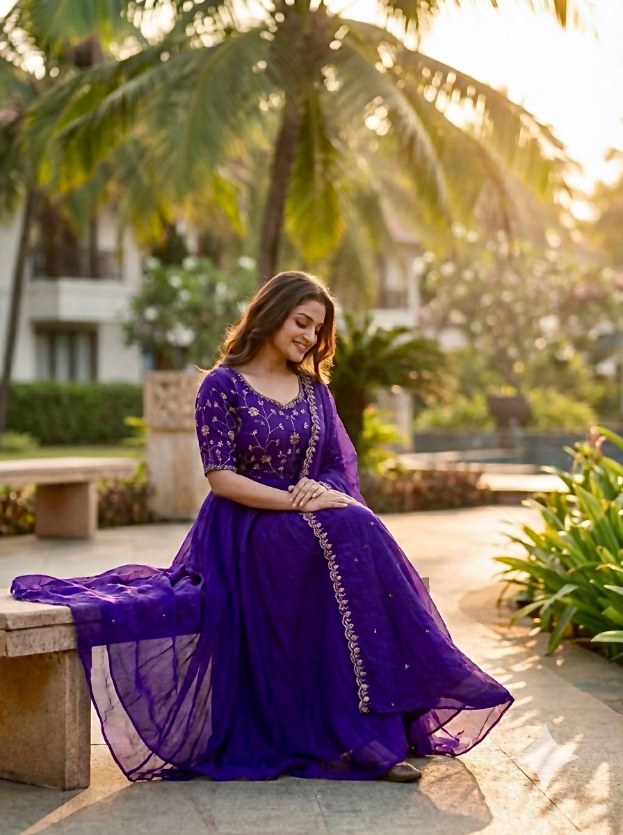 Lekha KL 5038 Vichitra Embroidery Gown With Dupatta