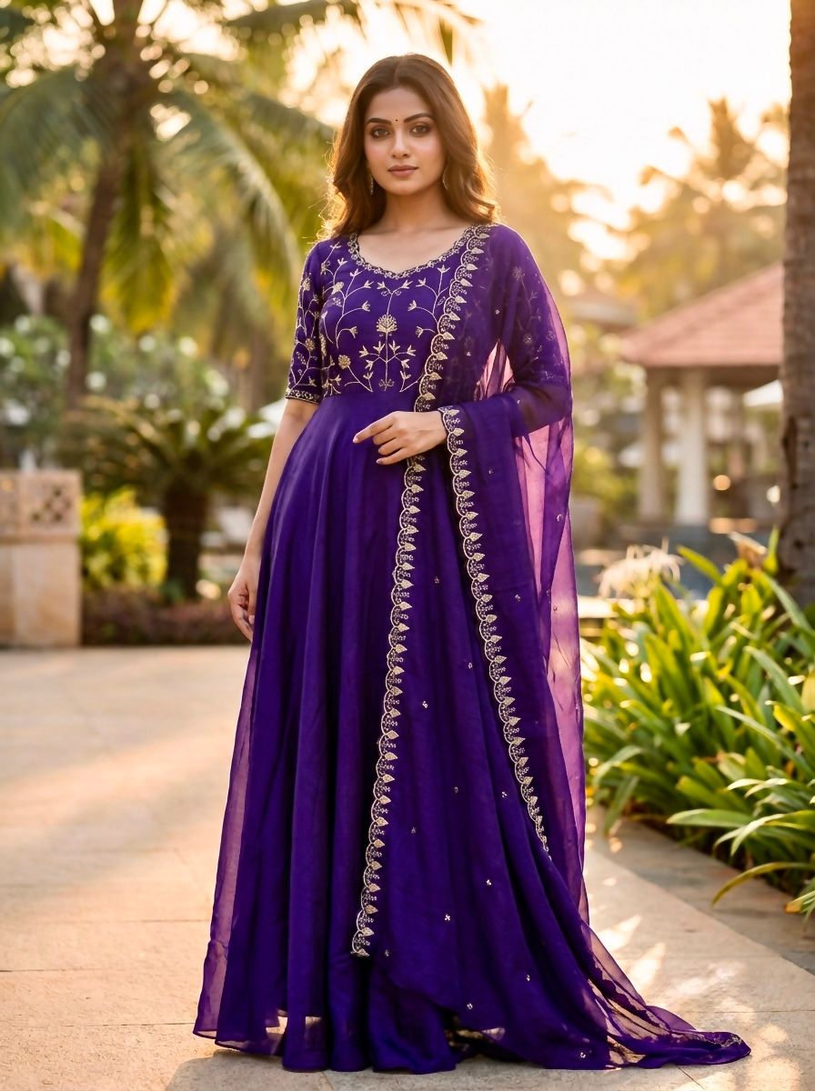 Lekha KL 5038 Vichitra Embroidery Gown With Dupatta
