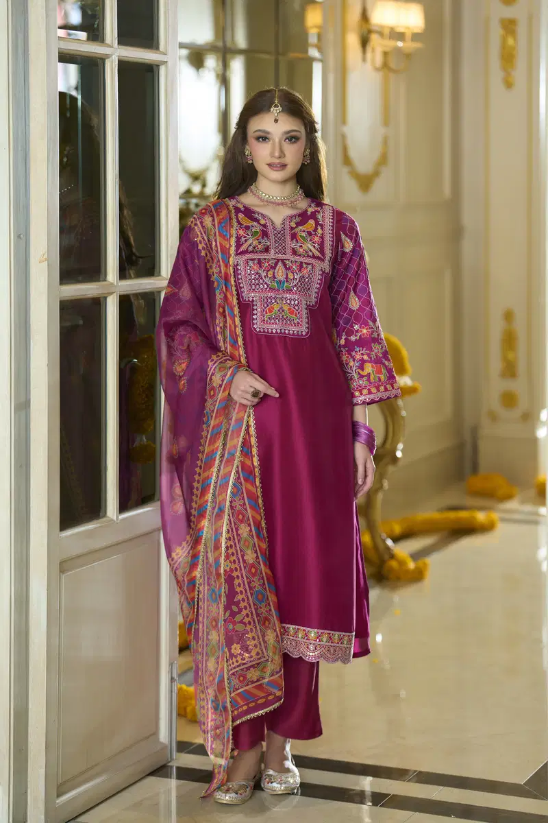 Indo Era 2615 Silk Blend Motifs Embroidered Thread Work Kurta With Bottom Dupatta
