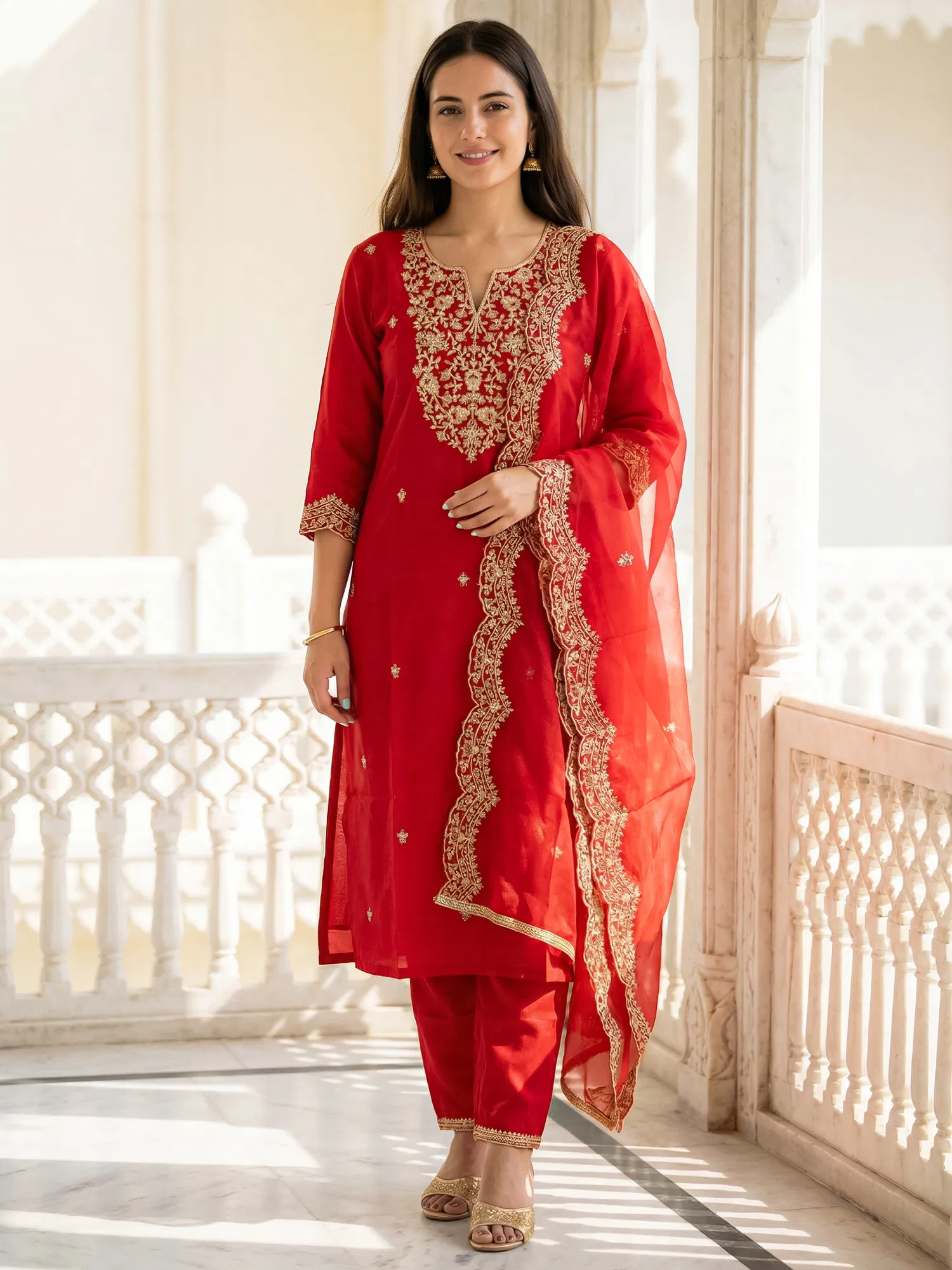 Indo Era 2613 Silk Blend Motifs Embroidered Kurta With Bottom Dupatta Set
