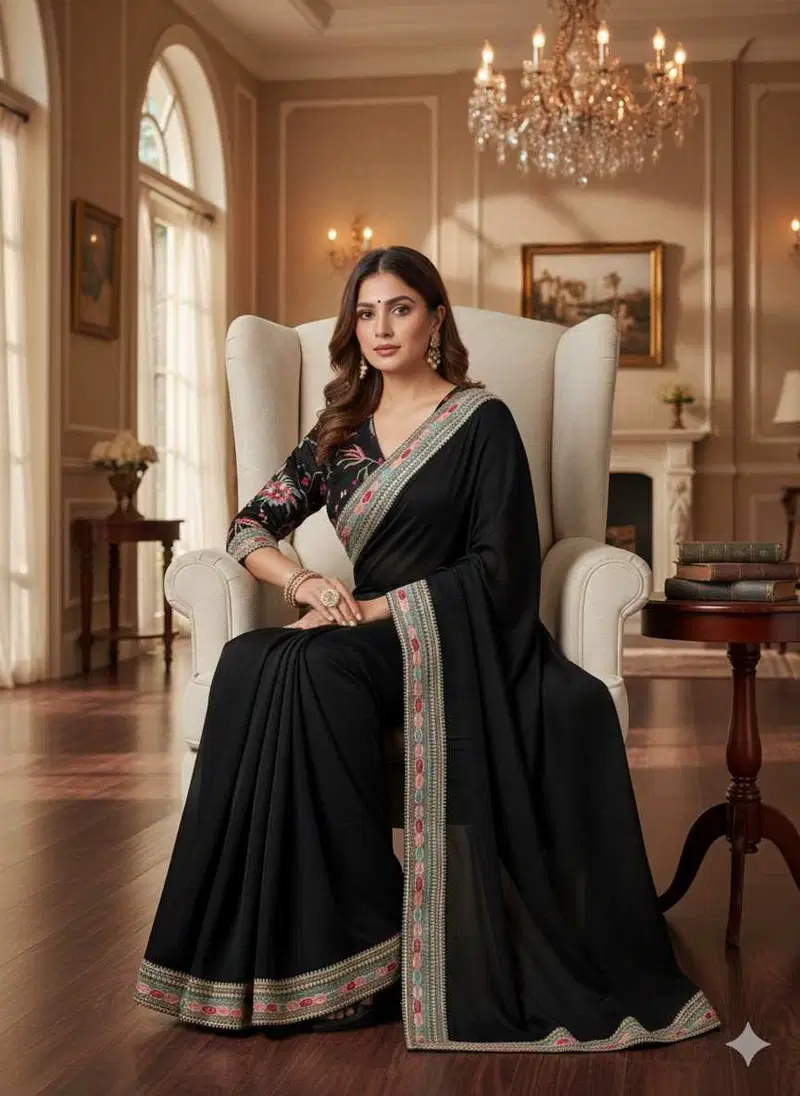 Kc 2093 Space Silk Multi Thread Sequence Embroidery Designer Saree Collection