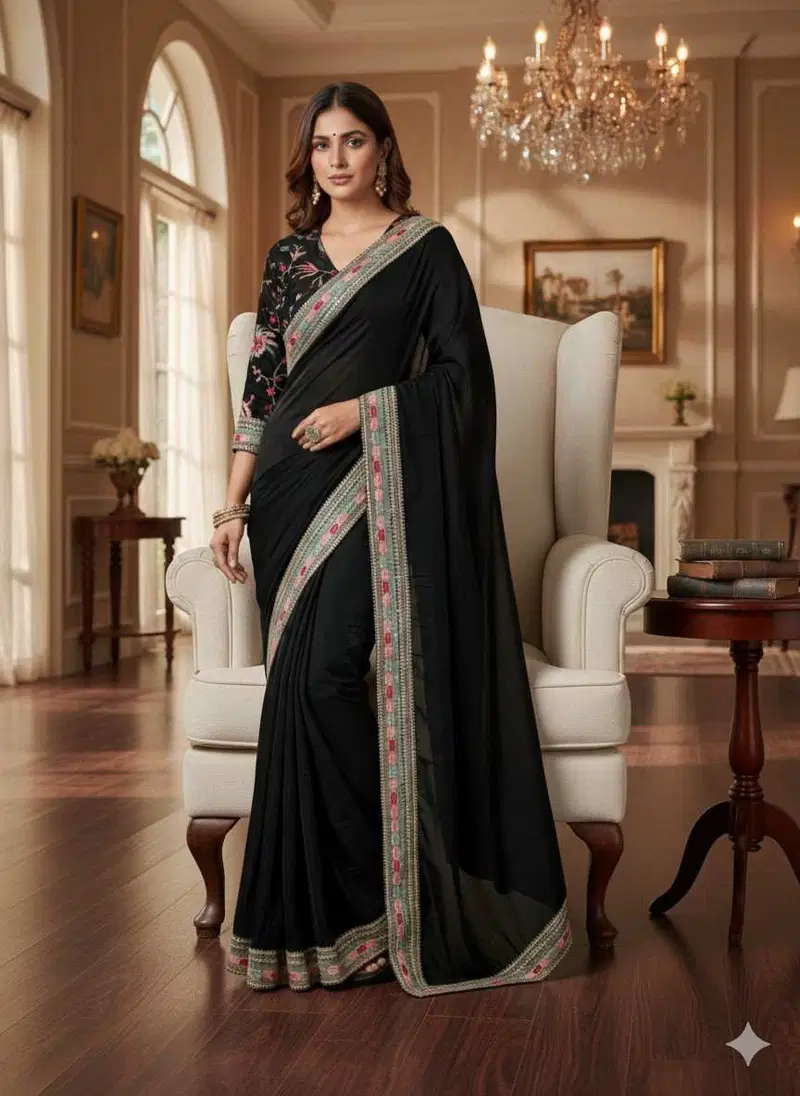 Kc 2093 Space Silk Multi Thread Sequence Embroidery Designer Saree Collection