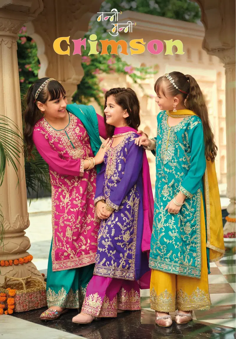 Nanni Munni Crimson Chinon With Embroidery Work Top Plazzo And Dupatta