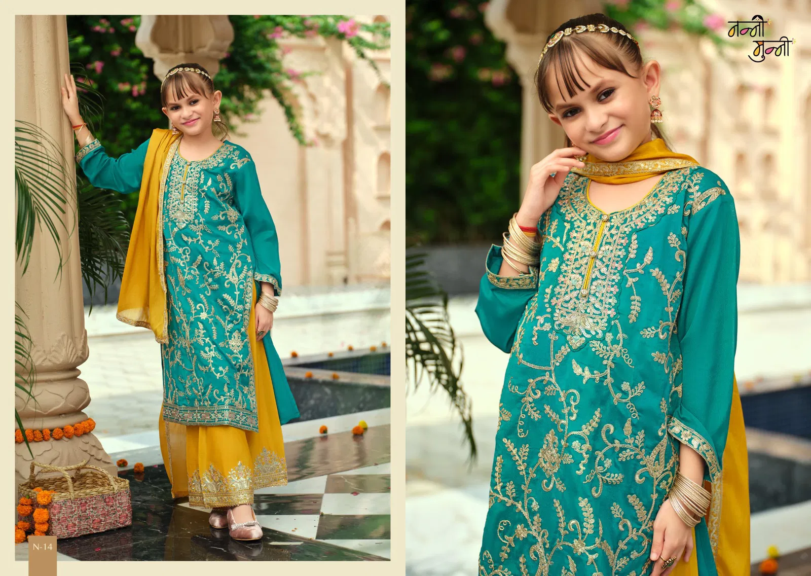 Nanni Munni Crimson Chinon With Embroidery Work Top Plazzo And Dupatta