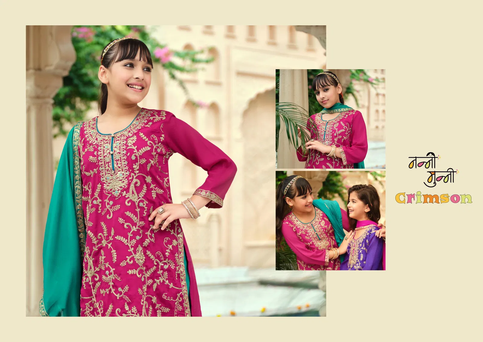 Nanni Munni Crimson Chinon With Embroidery Work Top Plazzo And Dupatta