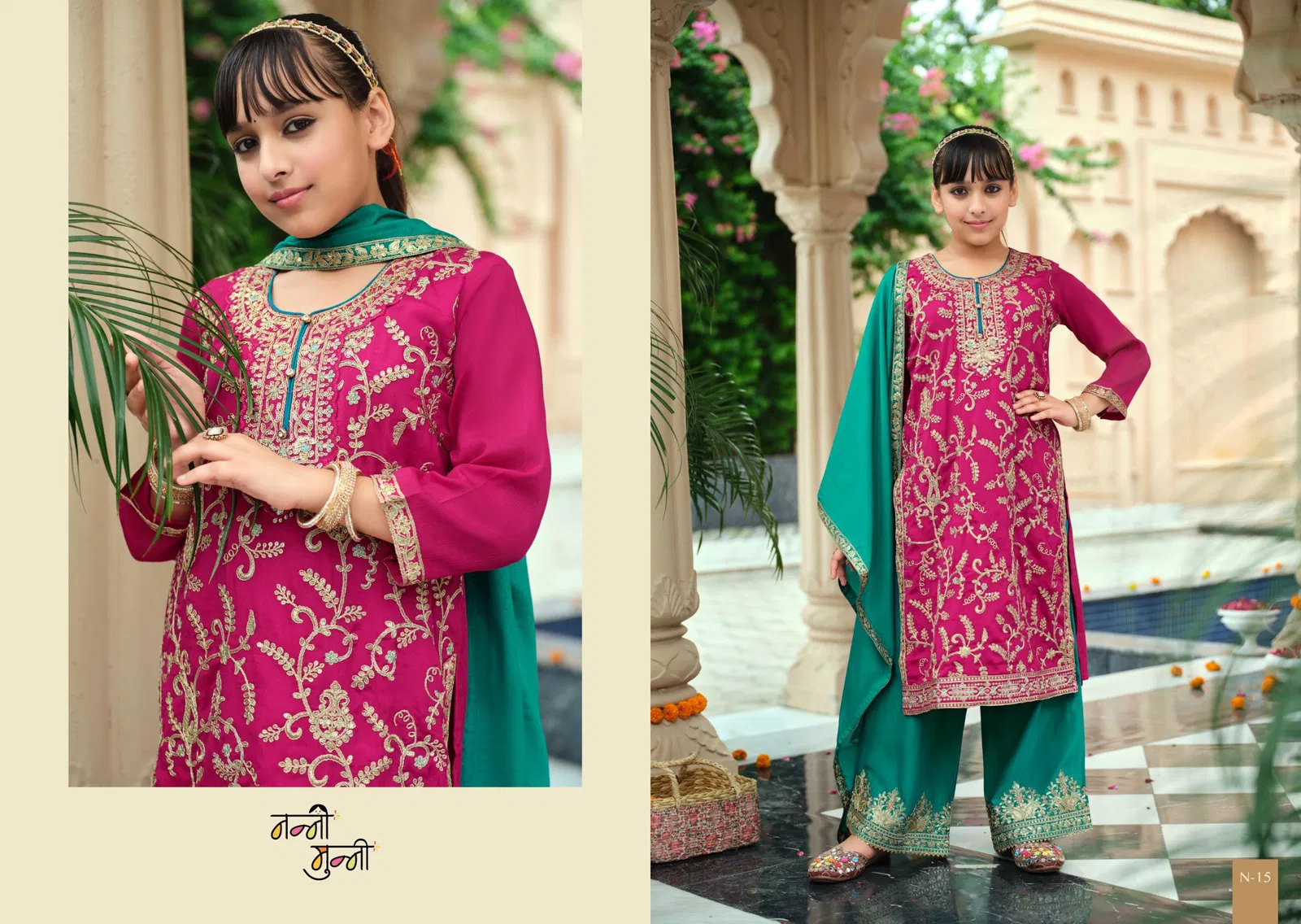 Nanni Munni Crimson Chinon With Embroidery Work Top Plazzo And Dupatta
