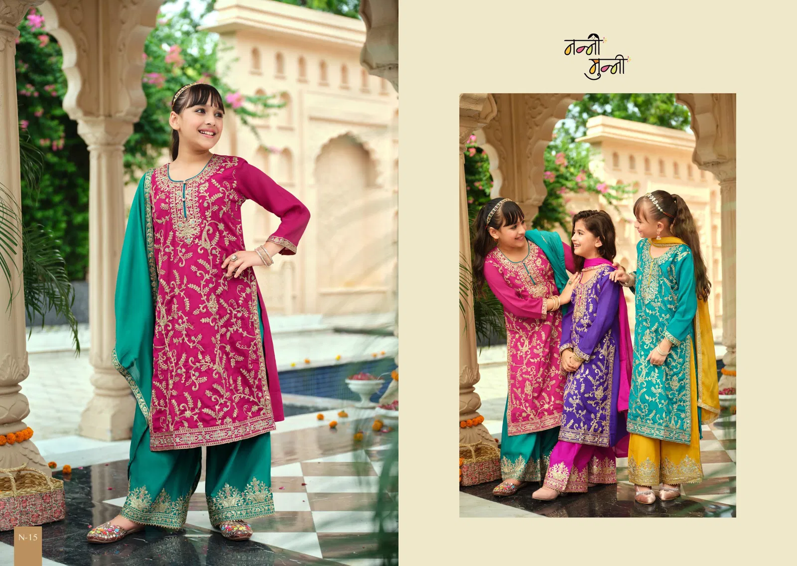 Nanni Munni Crimson Chinon With Embroidery Work Top Plazzo And Dupatta