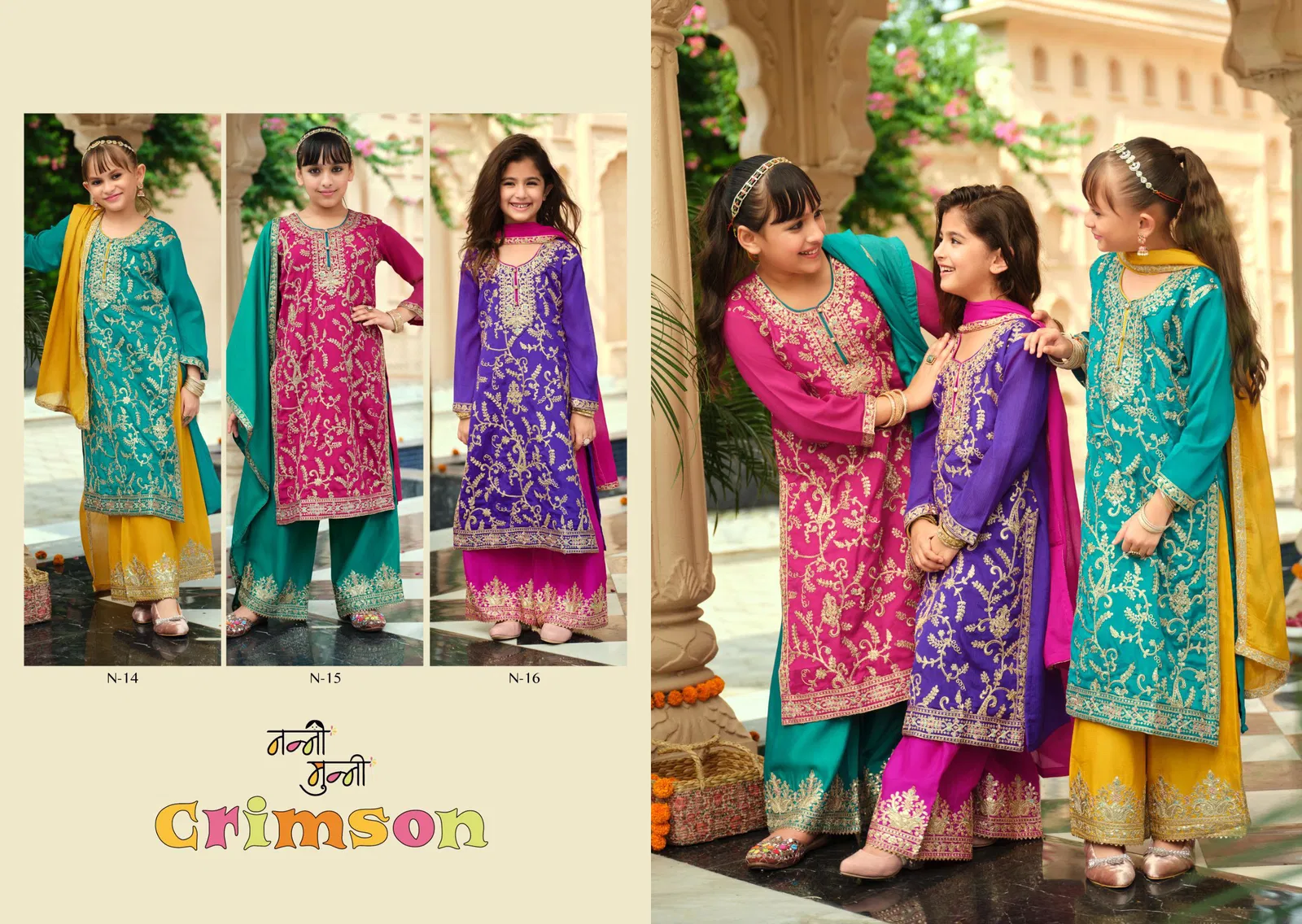 Nanni Munni Crimson Chinon With Embroidery Work Top Plazzo And Dupatta