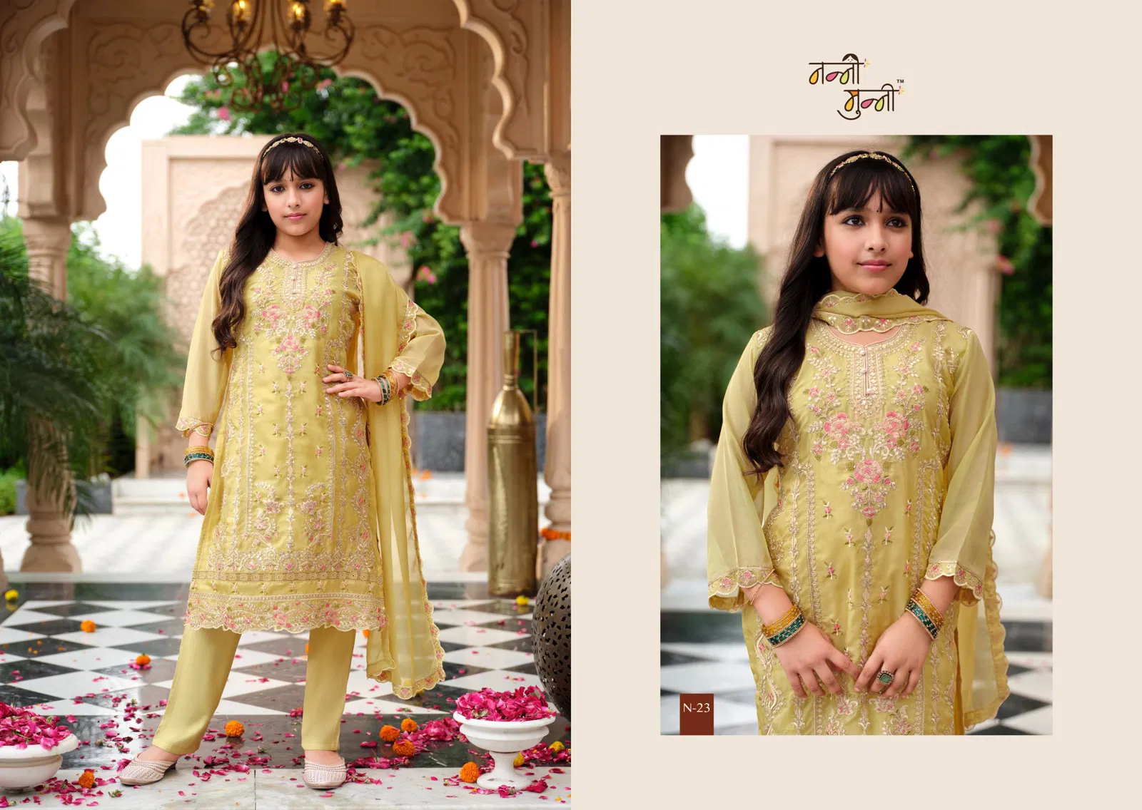 Nanni Munni Dazzle Organza With Embroidery Work Top Pant And Dupatta