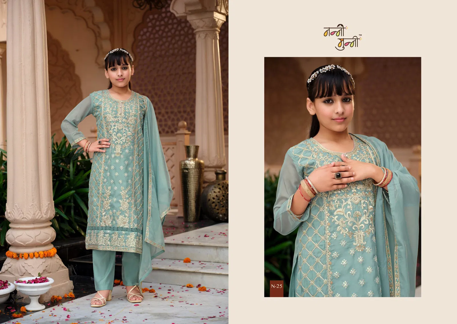 Nanni Munni Dazzle Organza With Embroidery Work Top Pant And Dupatta