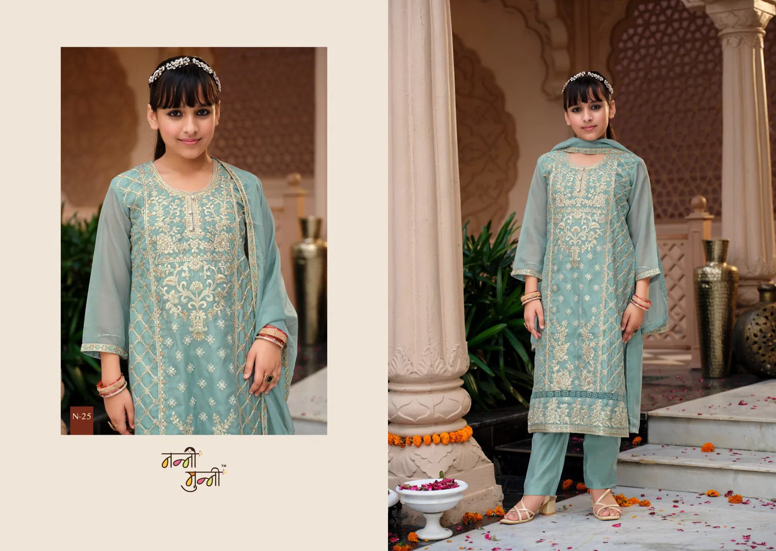 Nanni Munni Dazzle Organza With Embroidery Work Top Pant And Dupatta