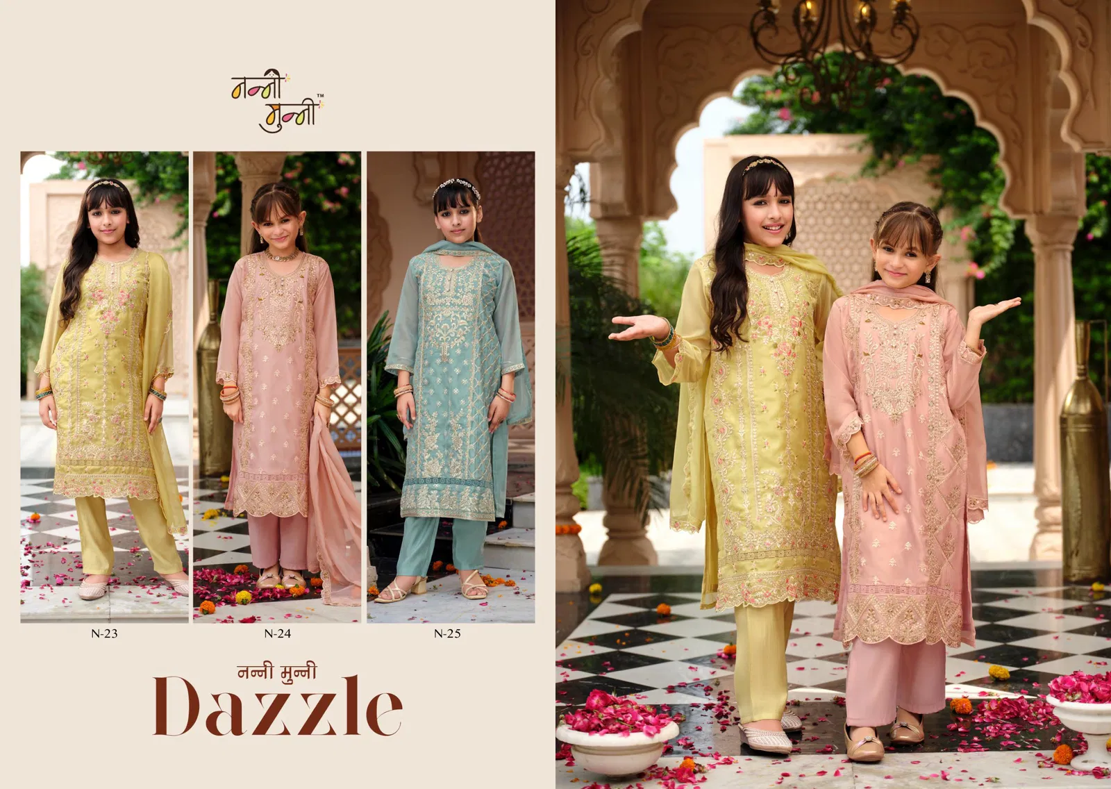 Nanni Munni Dazzle Organza With Embroidery Work Top Pant And Dupatta