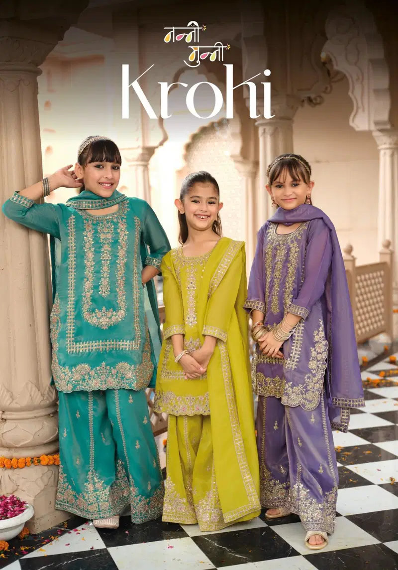Nanni Munni Krohi Simar With Embroidery Designer Top Plazzo And Dupatta