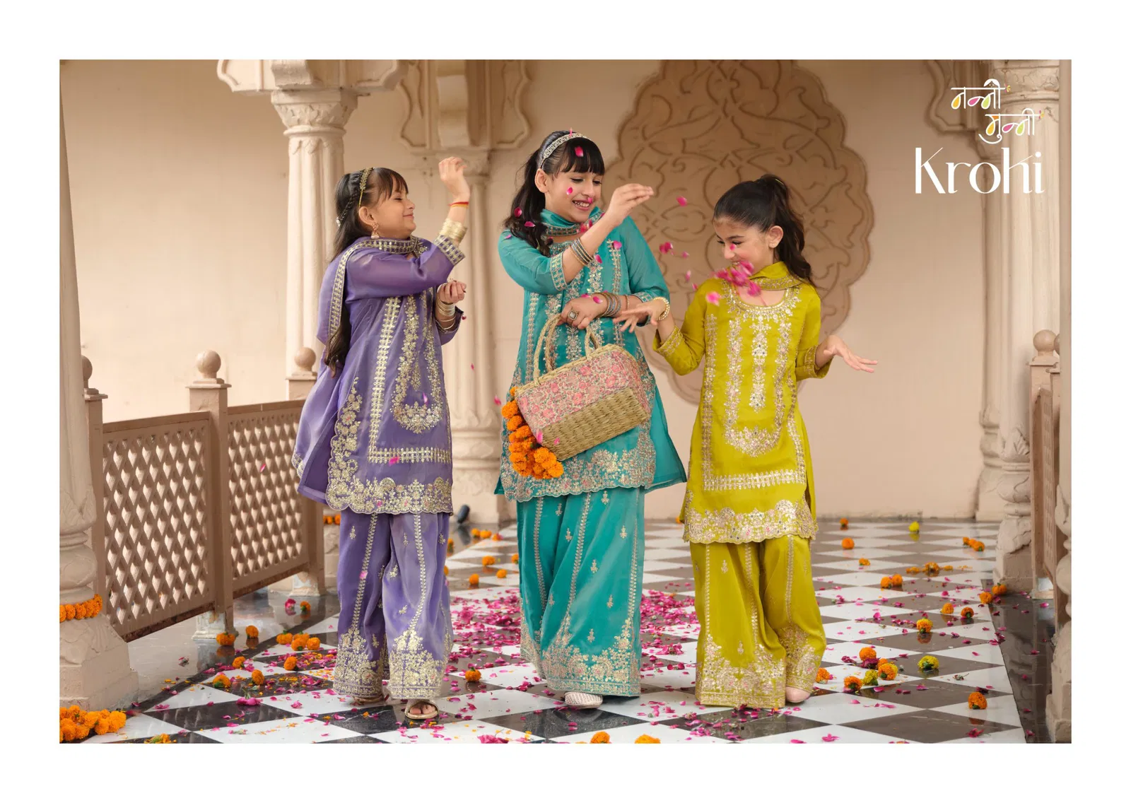 Nanni Munni Krohi Simar With Embroidery Designer Top Plazzo And Dupatta