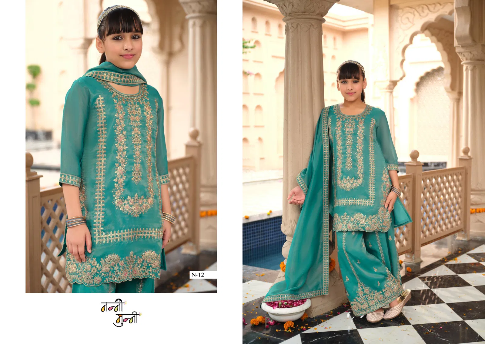 Nanni Munni Krohi Simar With Embroidery Designer Top Plazzo And Dupatta