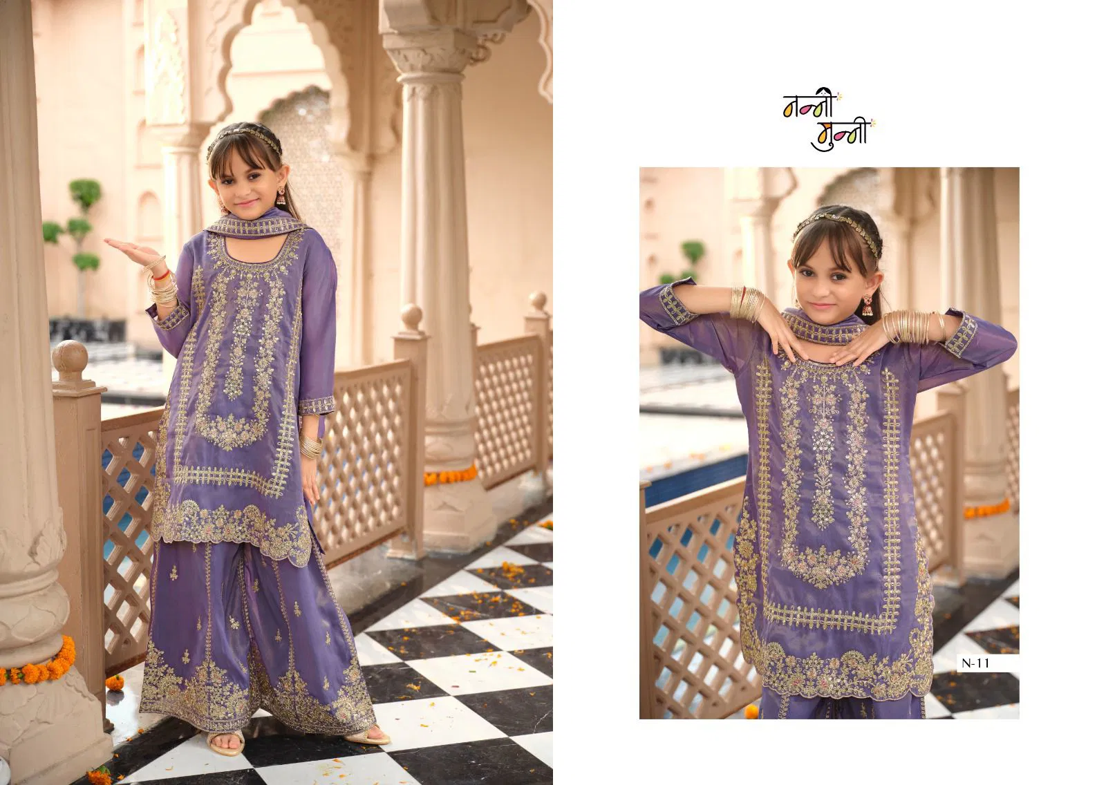 Nanni Munni Krohi Simar With Embroidery Designer Top Plazzo And Dupatta