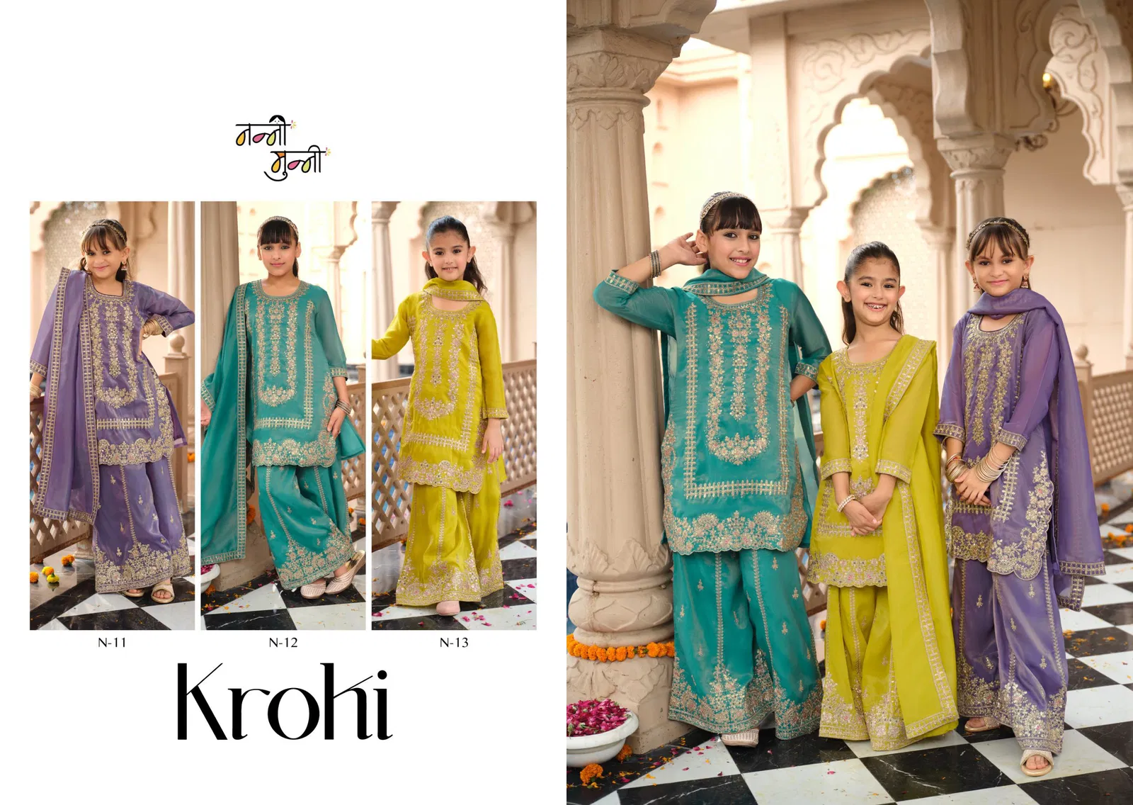 Nanni Munni Krohi Simar With Embroidery Designer Top Plazzo And Dupatta