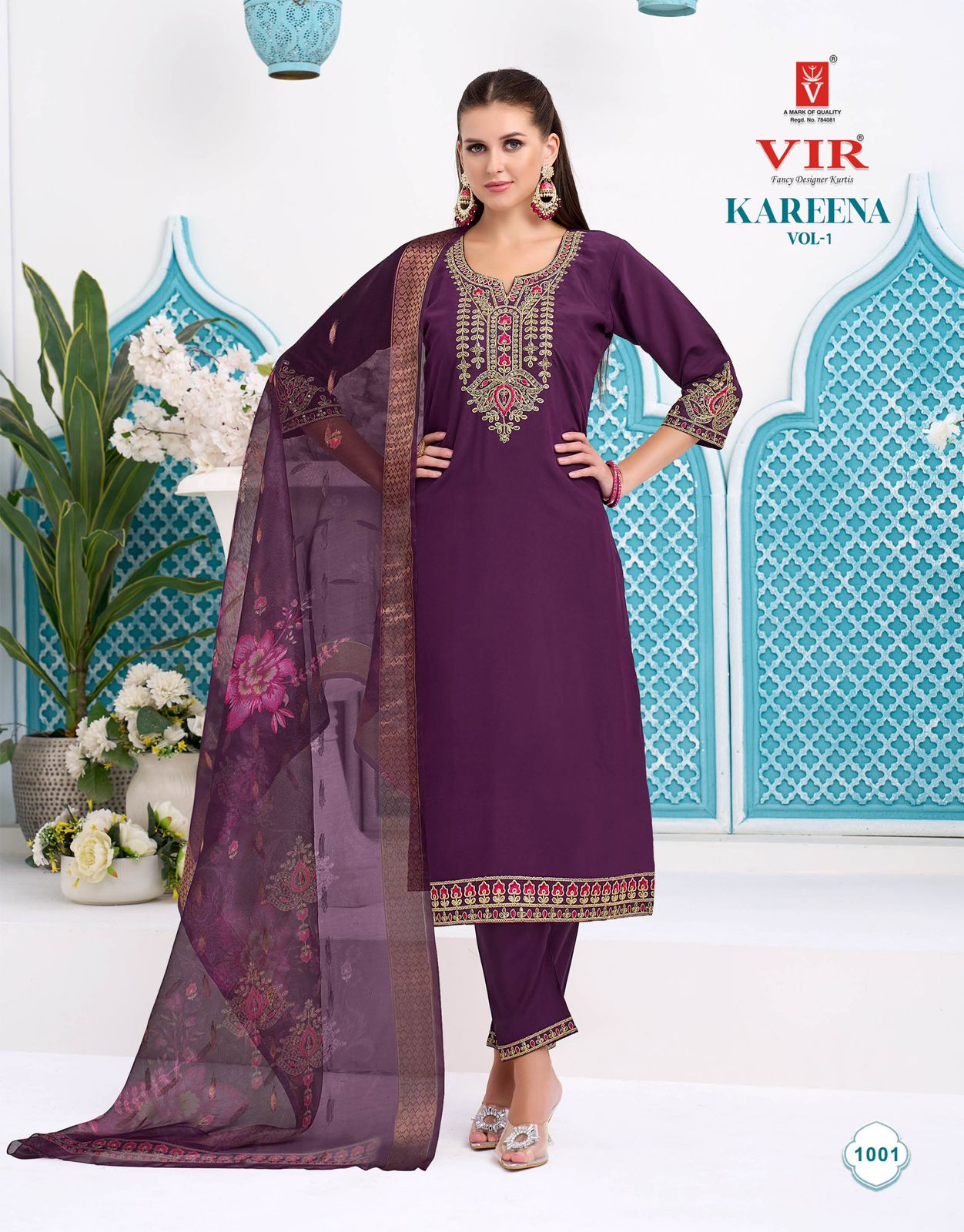 Vir Kareena Vol 1 Roman Embroidery Work Straight Top With Bottom And Dupatta