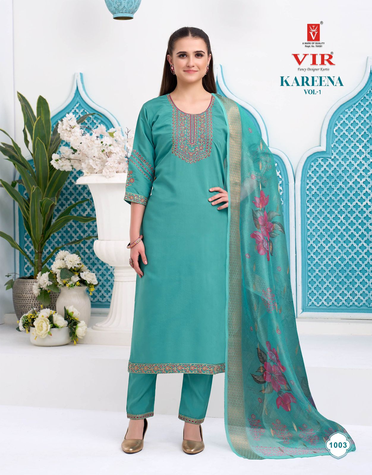 Vir Kareena Vol 1 Roman Embroidery Work Straight Top With Bottom And Dupatta