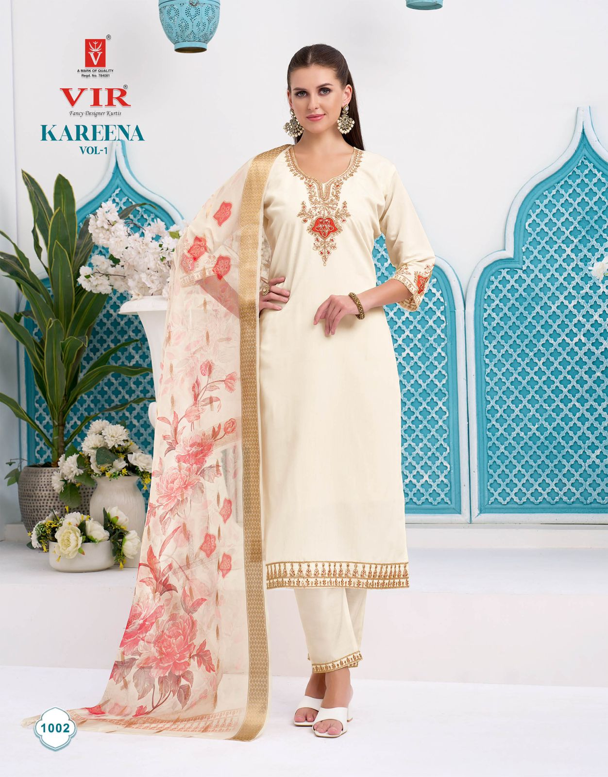 Vir Kareena Vol 1 Roman Embroidery Work Straight Top With Bottom And Dupatta