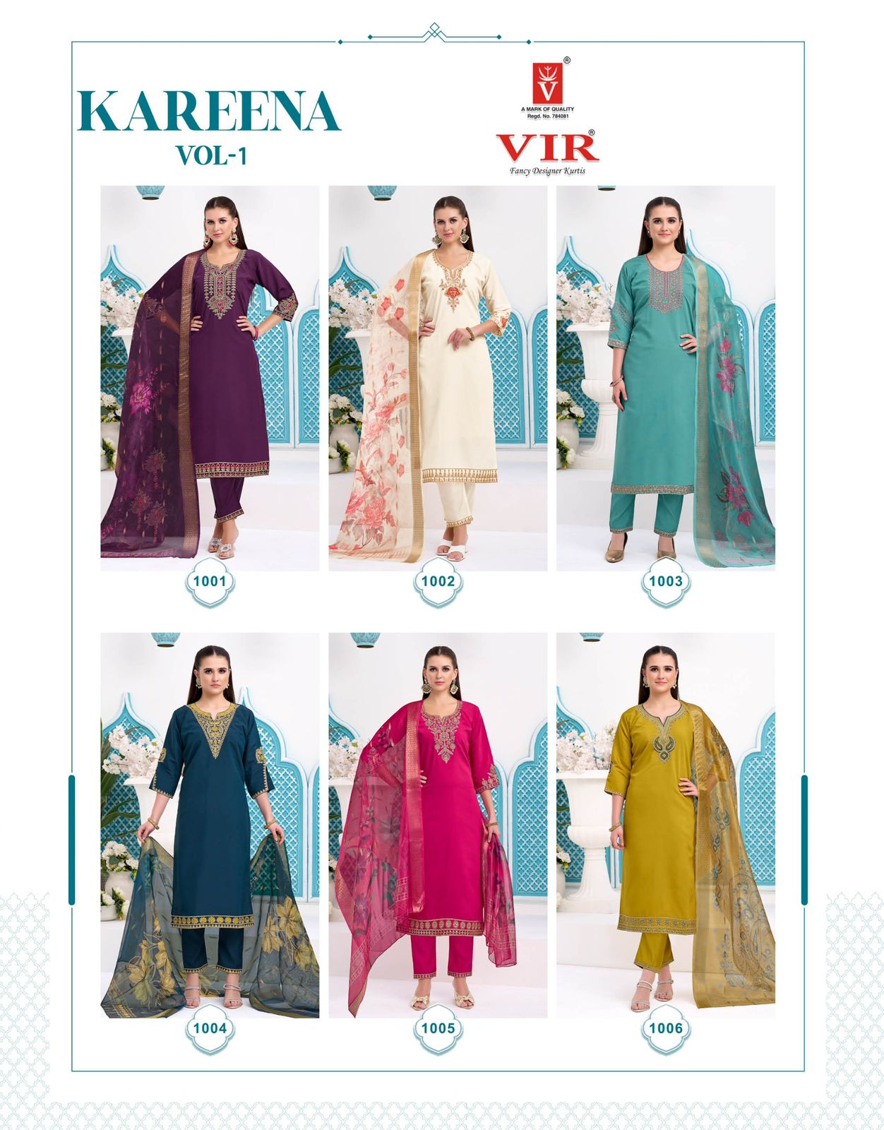 Vir Kareena Vol 1 Roman Embroidery Work Straight Top With Bottom And Dupatta