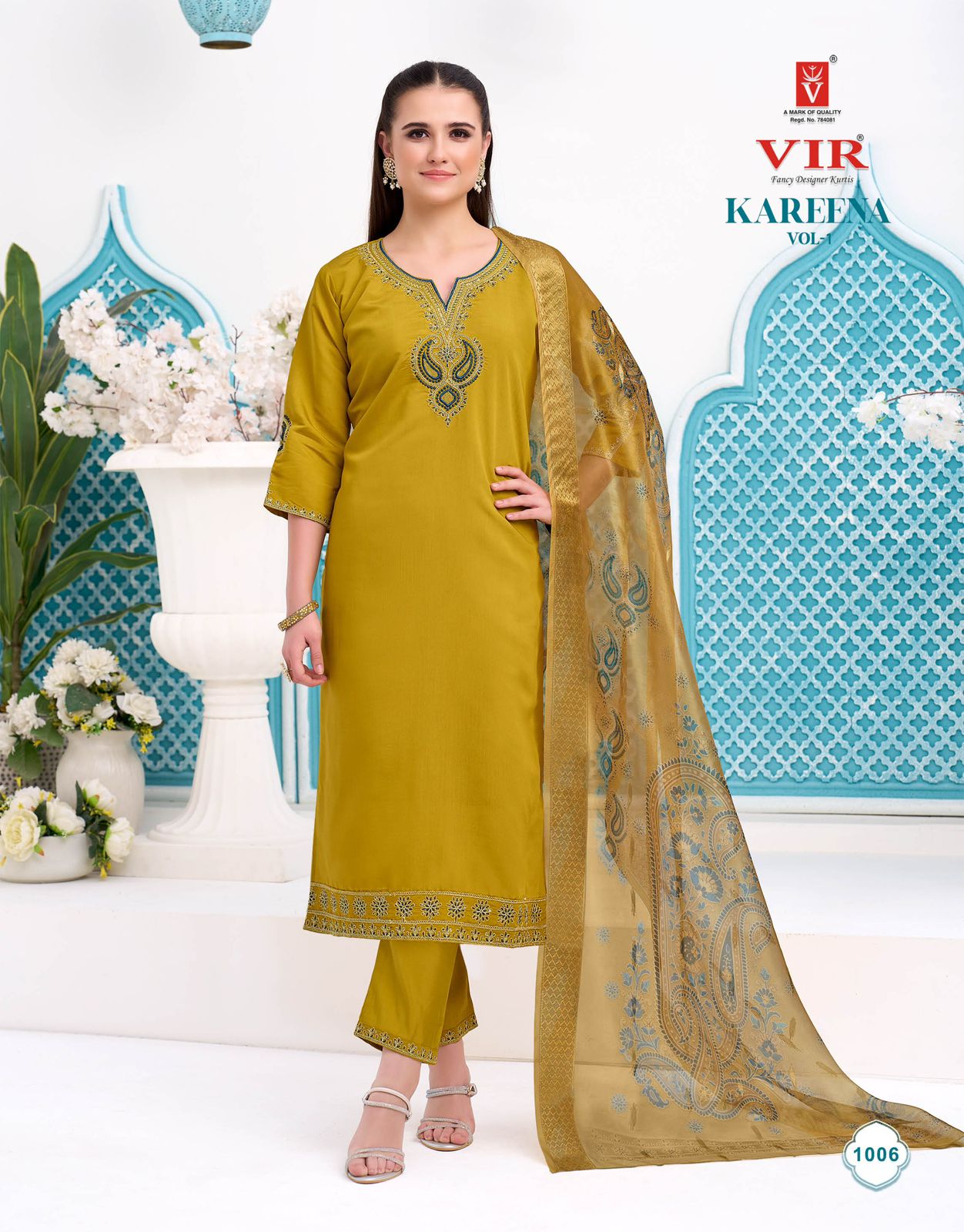 Vir Kareena Vol 1 Roman Embroidery Work Straight Top With Bottom And Dupatta