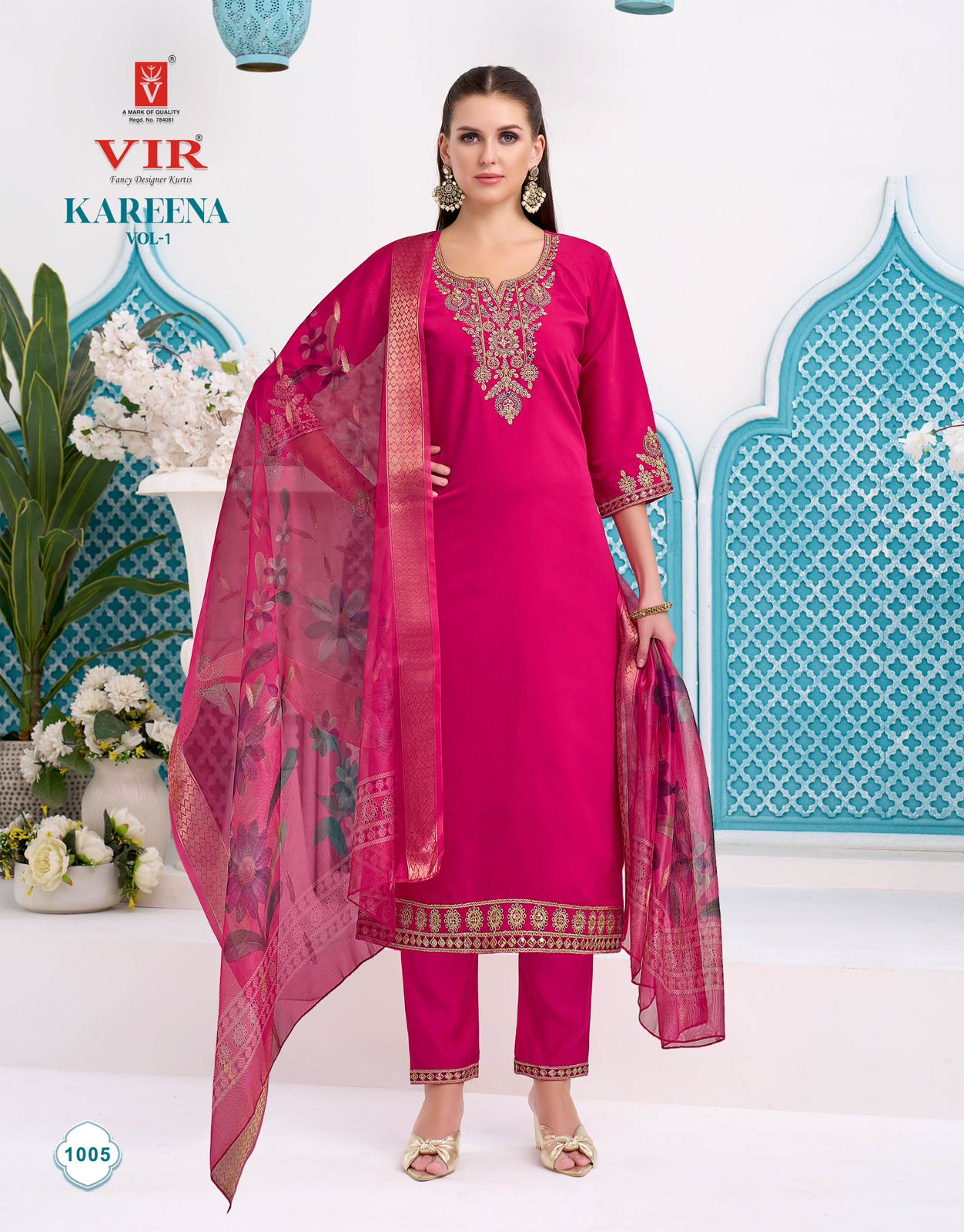 Vir Kareena Vol 1 Roman Embroidery Work Straight Top With Bottom And Dupatta