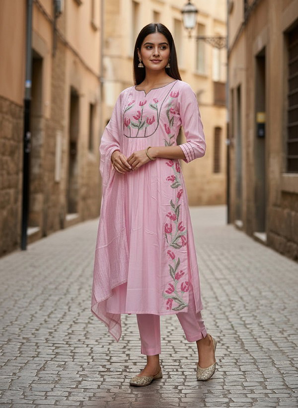 Navya Kurti 223 Party Wear Embroidery Worked Pure Cottonwith Pant and Dupatta Set