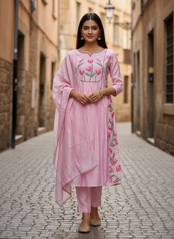 Navya Kurti 223 Party Wear Embroidery Worked Pure Cottonwith Pant and Dupatta Set