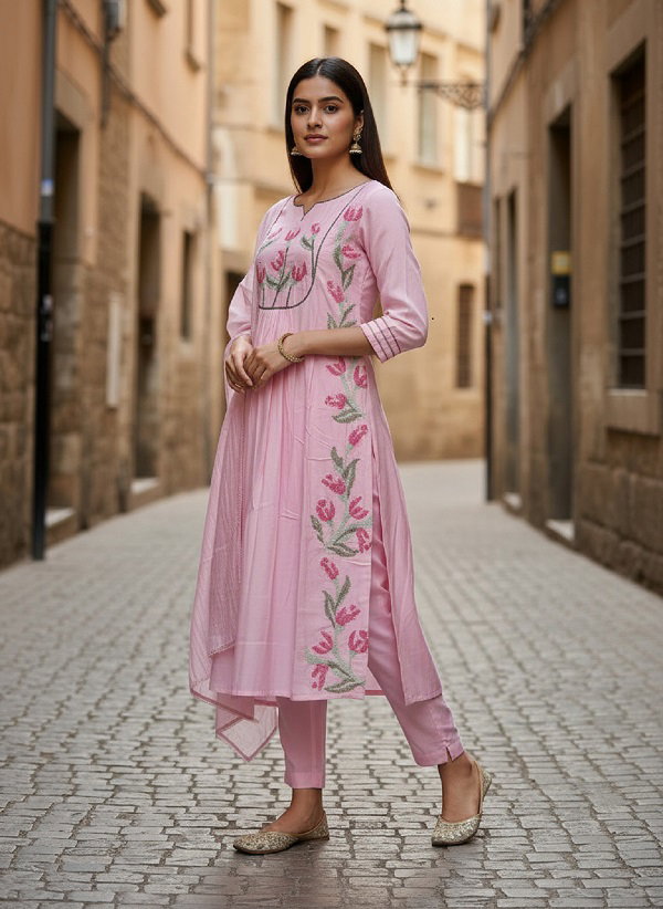 Navya Kurti 223 Party Wear Embroidery Worked Pure Cottonwith Pant and Dupatta Set