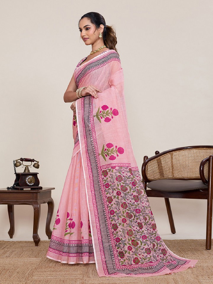 Maahi 216 Casual Wear Printed Linen Saree with Zari Lace Border 