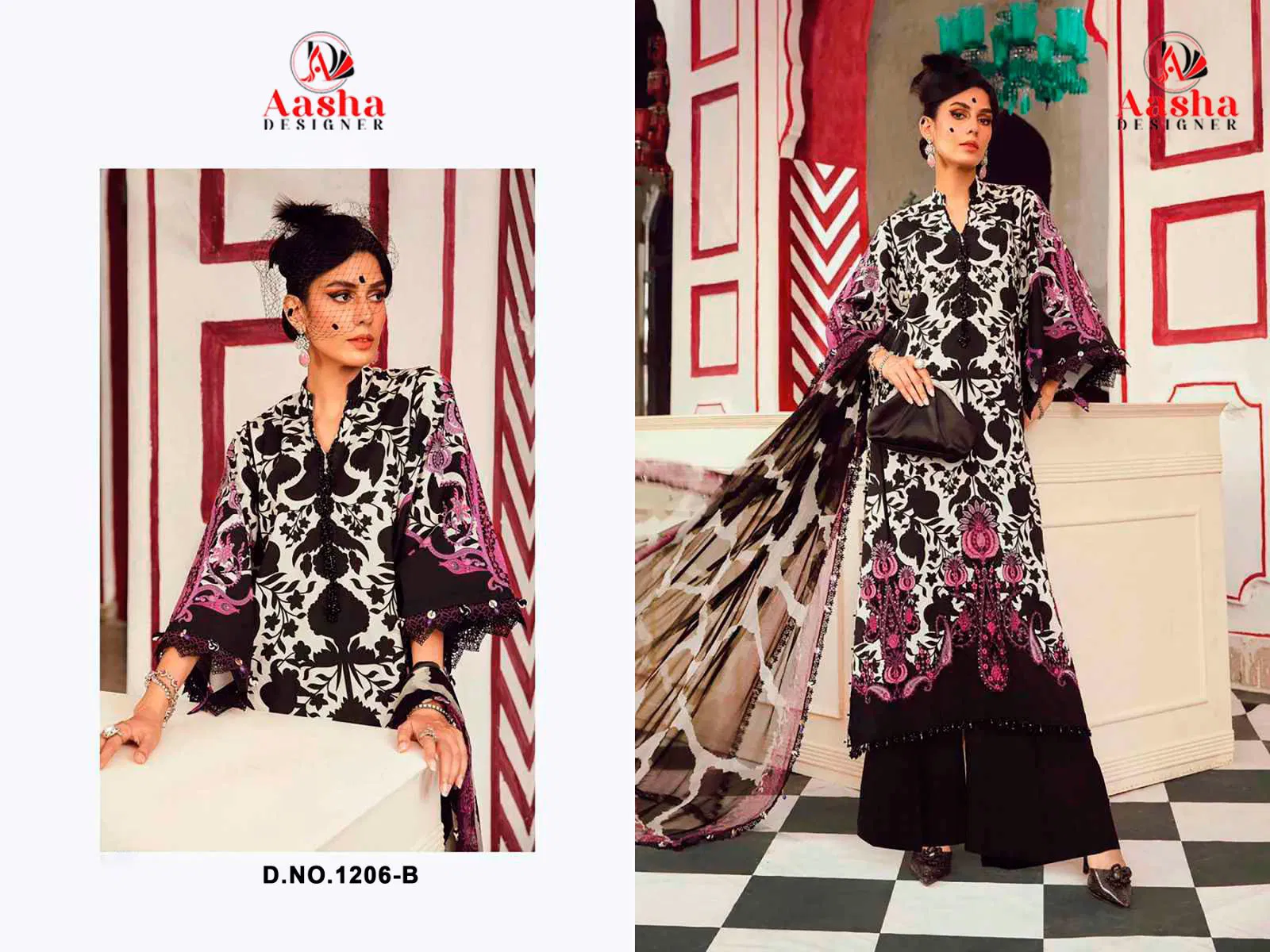 Aasha 1206 A And B Chiffon Dupatta Cotton Print Pakistani Salwar Kameez