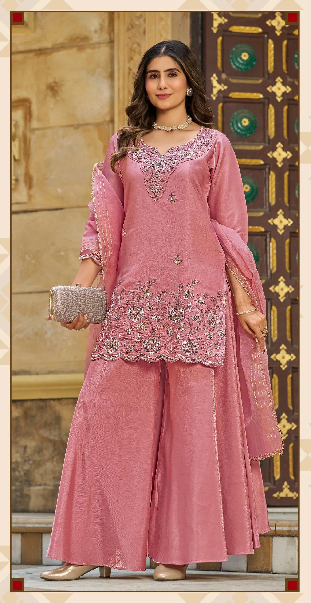 Ladies Flavour 3388 And 3389 Glass Satin Beats Work Top Bottom And Dupatta