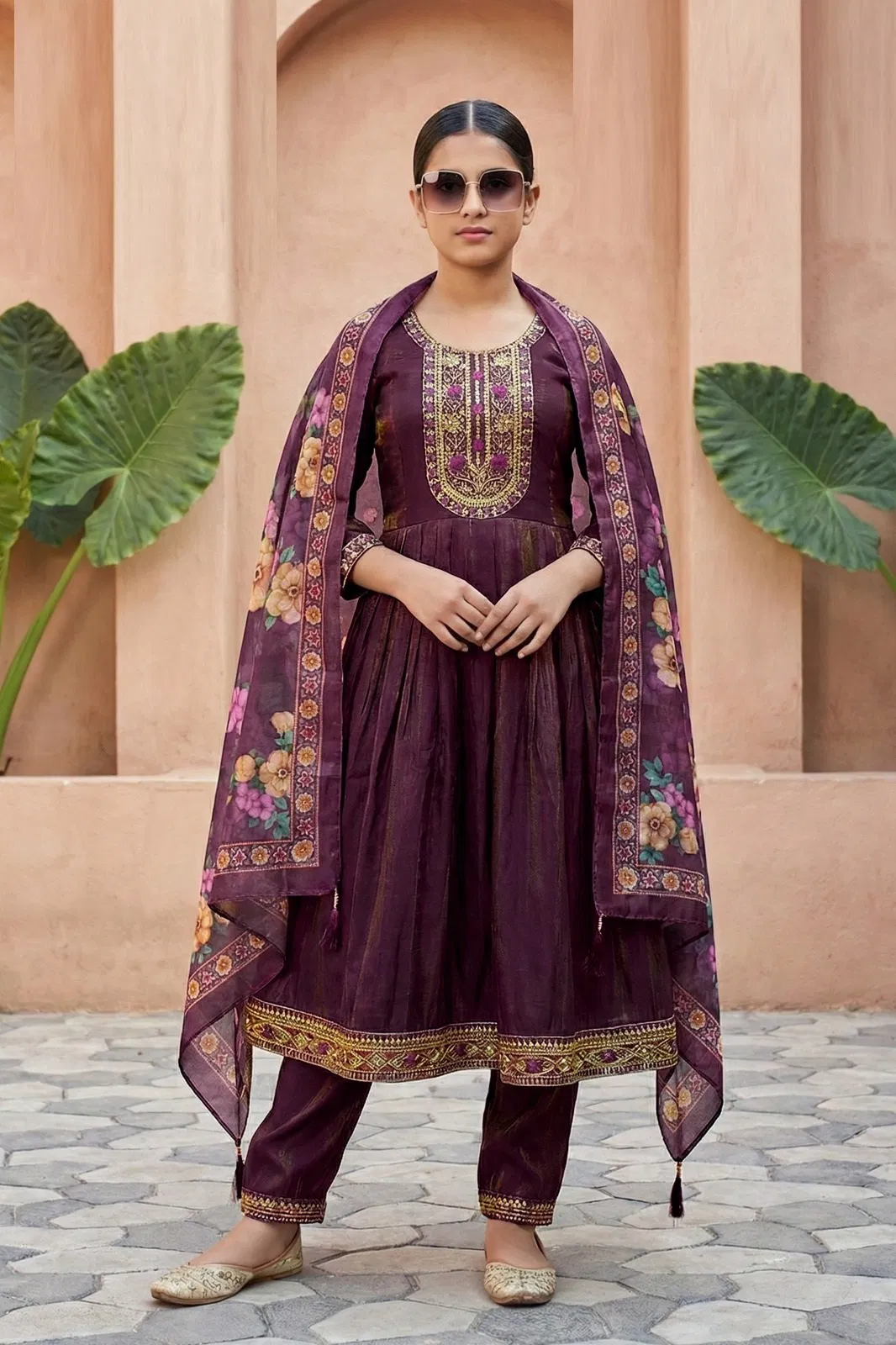 Yamini 9833 And 9835 Roman Shimmer Anarkali Kurti Set Collection