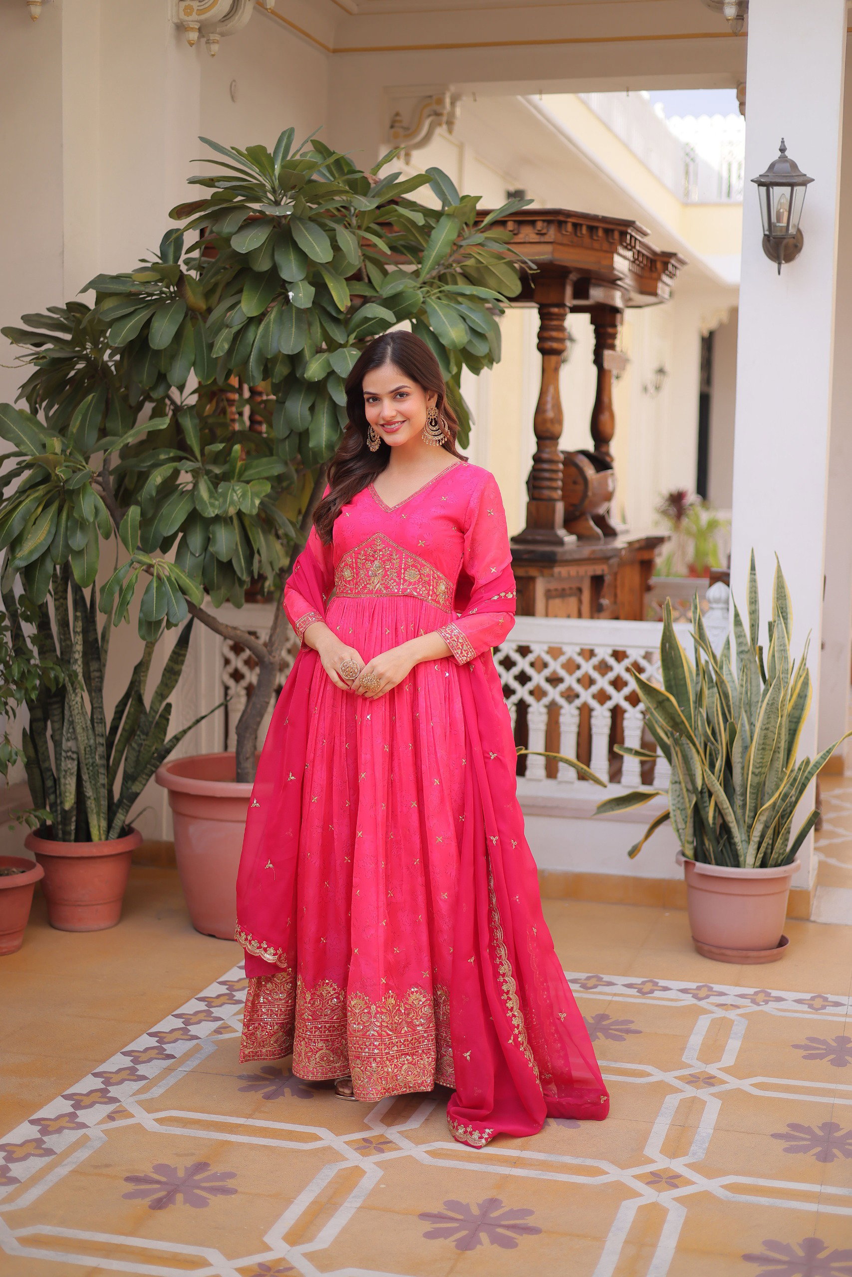 Lekha KA 1235 Russian Silk Embroidery Zari Sequins Work Gown With Dupatta
