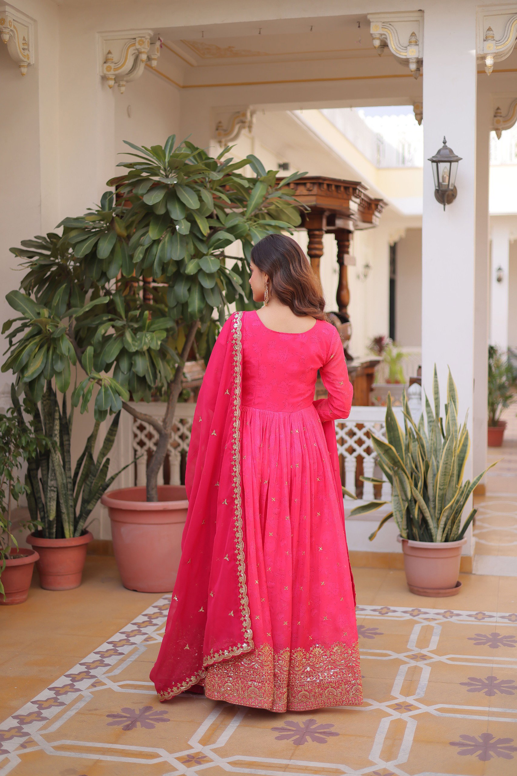 Lekha KA 1235 Russian Silk Embroidery Zari Sequins Work Gown With Dupatta