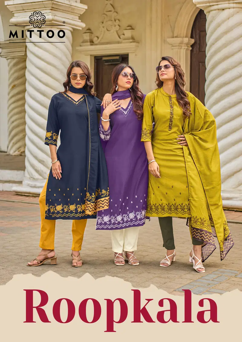 Mittoo Roopkala Viscose Thread Work Kurti Pant And Dupatta Collection